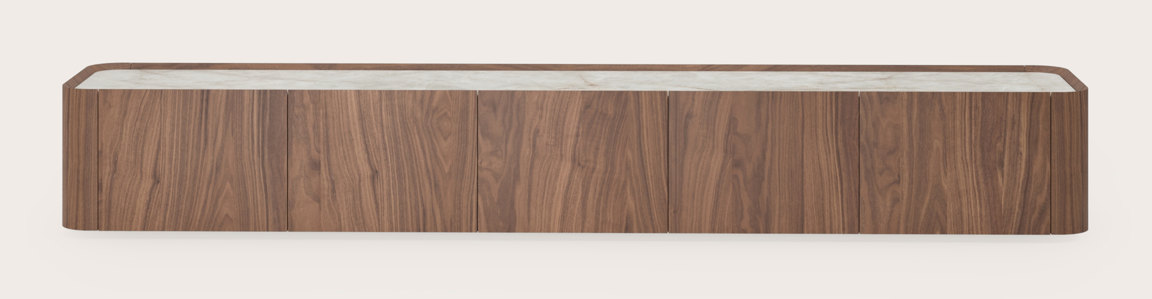 Meuble tv Curvato en noyer avec plateau Ceramo en céramique en couleur Himalaya 249 x 45 x 34 cm