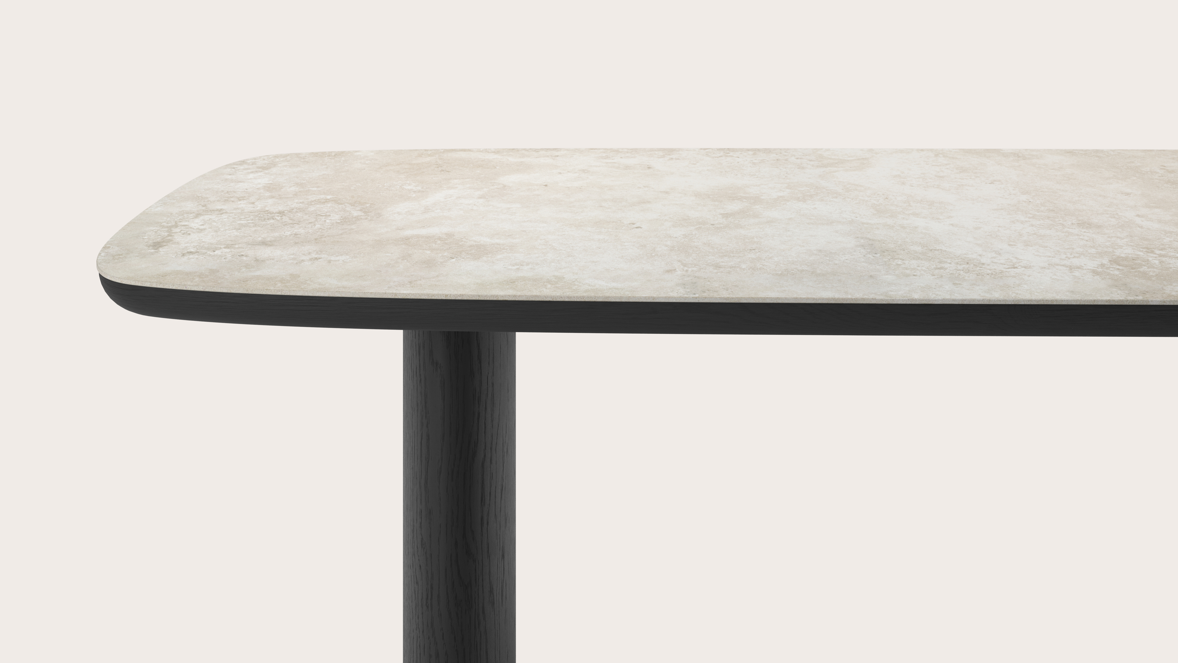 Table de salle à manger Amato Ellipso armature en chêne noir avec plateau Ceramo forme arrondie en céramique en couleur Rapolano 220 x 105 x 76 cm