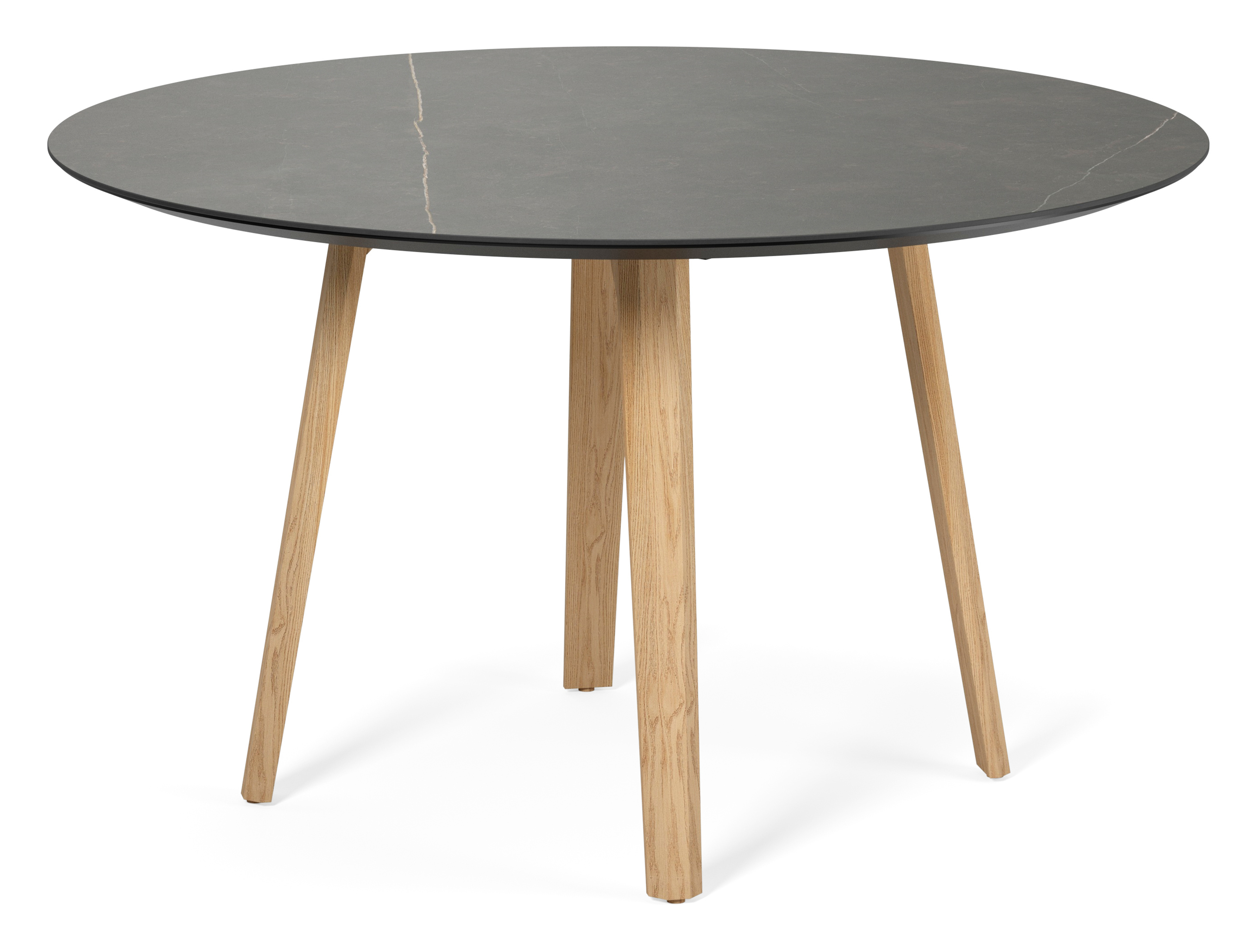 Eettafel Clino onderstel in natuurkleurige eik met rond volkeramisch Ceramo blad in kleur Calatorao Ø130 x 77 cm