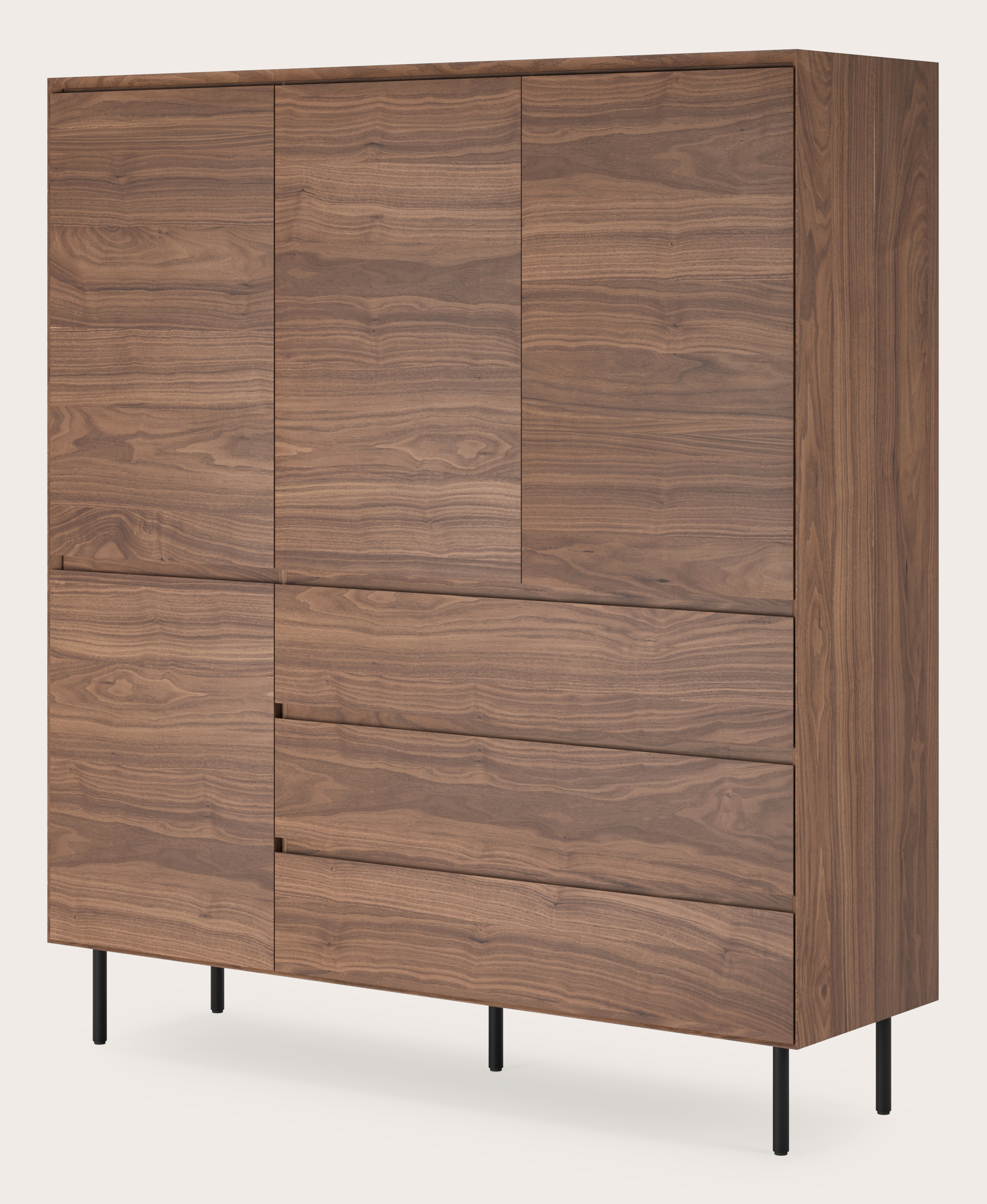 Armoire de bar Arno en noyer avec pieds ronds 150 x 45 cm