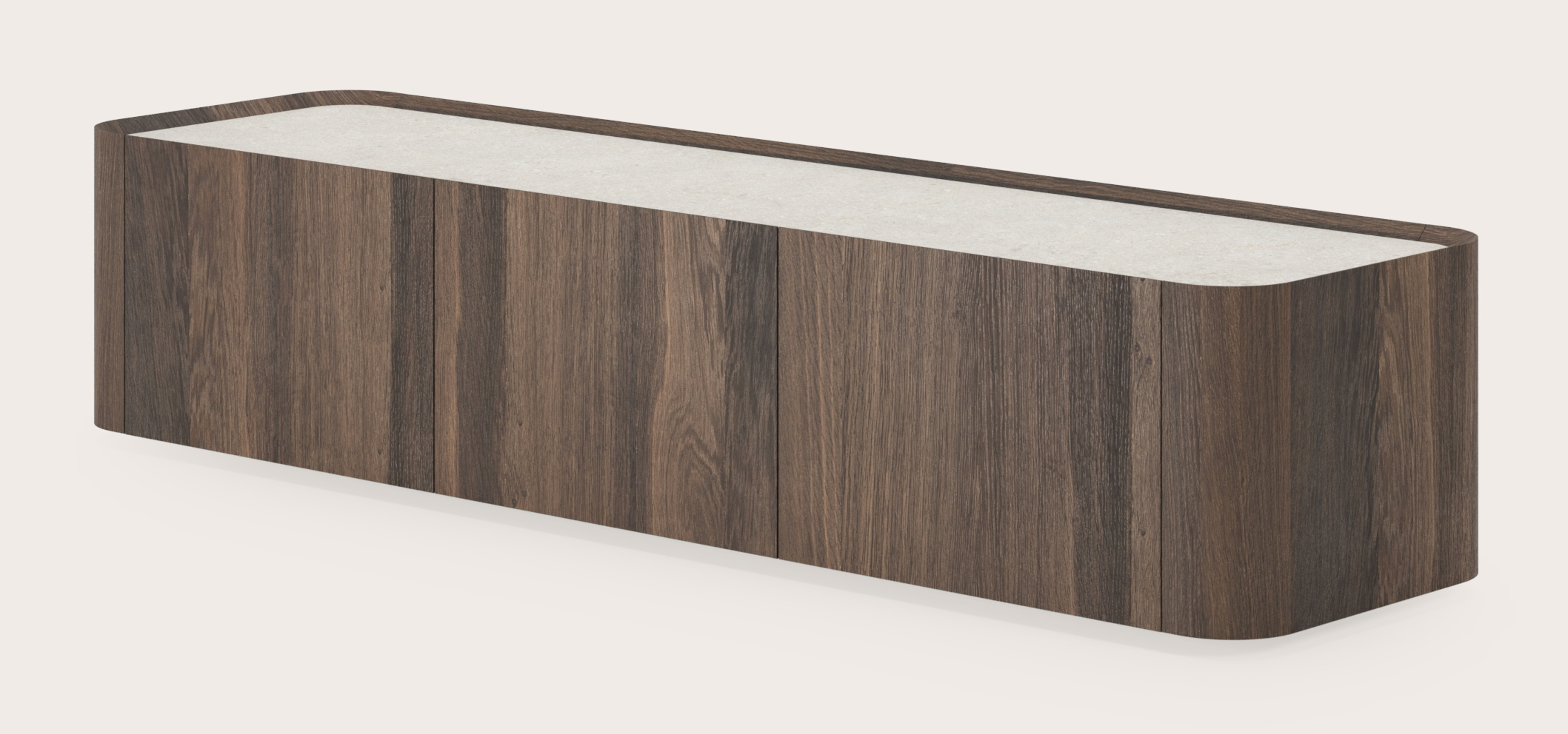 Meuble tv Curvato en chêne fumé avec plateau Ceramo en céramique en couleur Shilin 169 x 45 x 34 cm