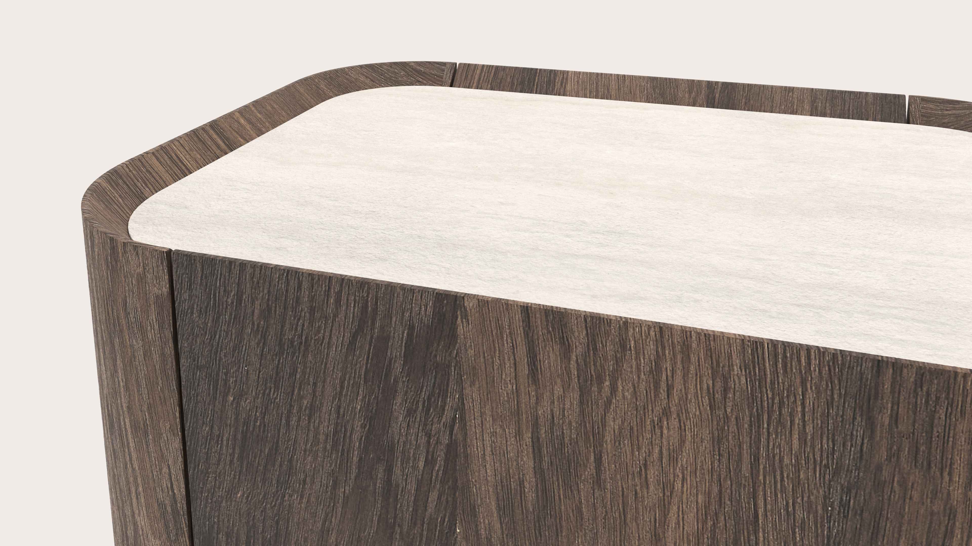 Curvato meuble d'appoint en chêne fumé avec plateau Ceramo en céramique en couleur Travertino Bianco 50cm 50x36x55cm