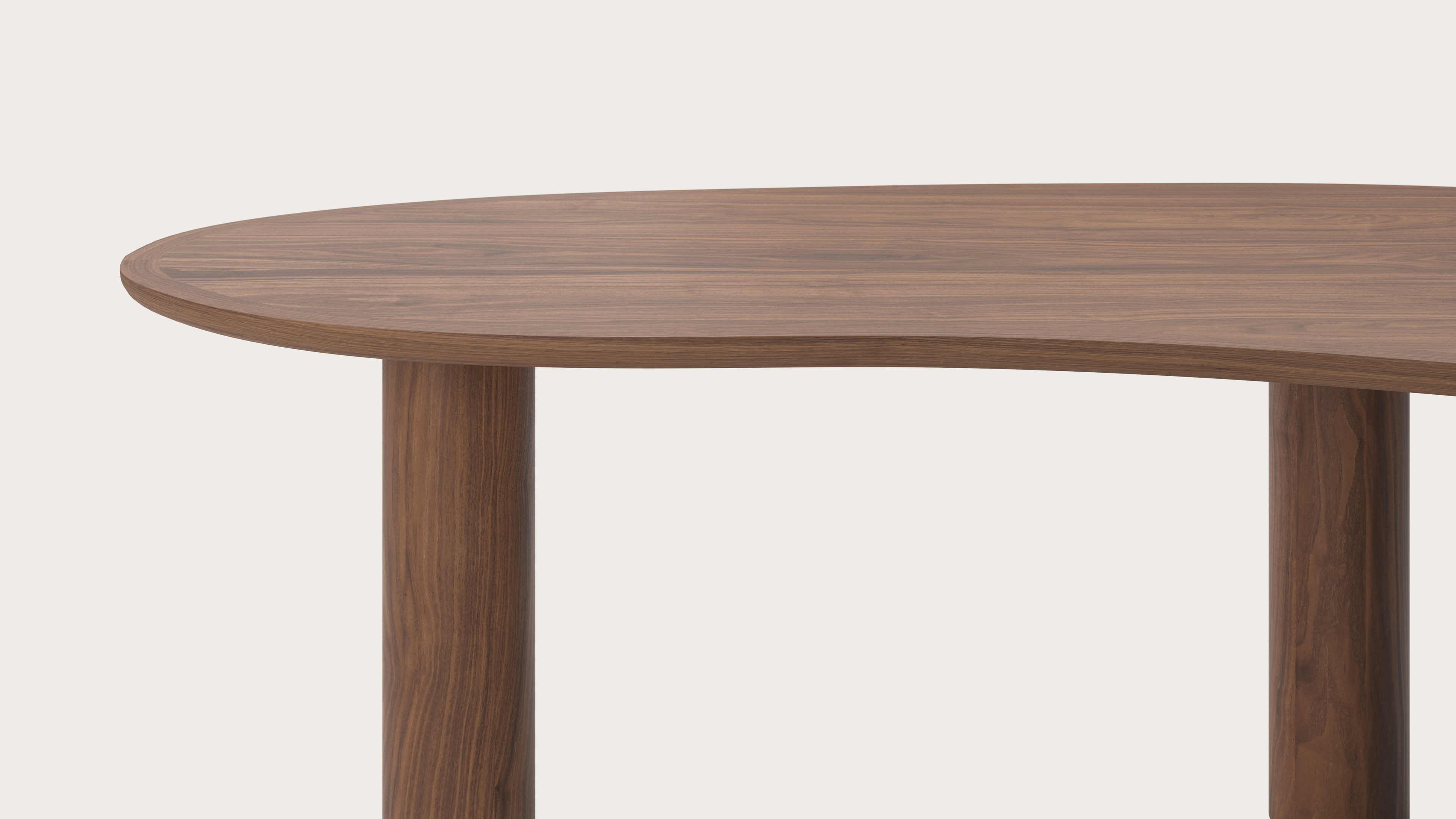 Eettafel Amato Rondo onderstel met blobvormig Amato blad in walnoot 220 x 112 x 76 cm
