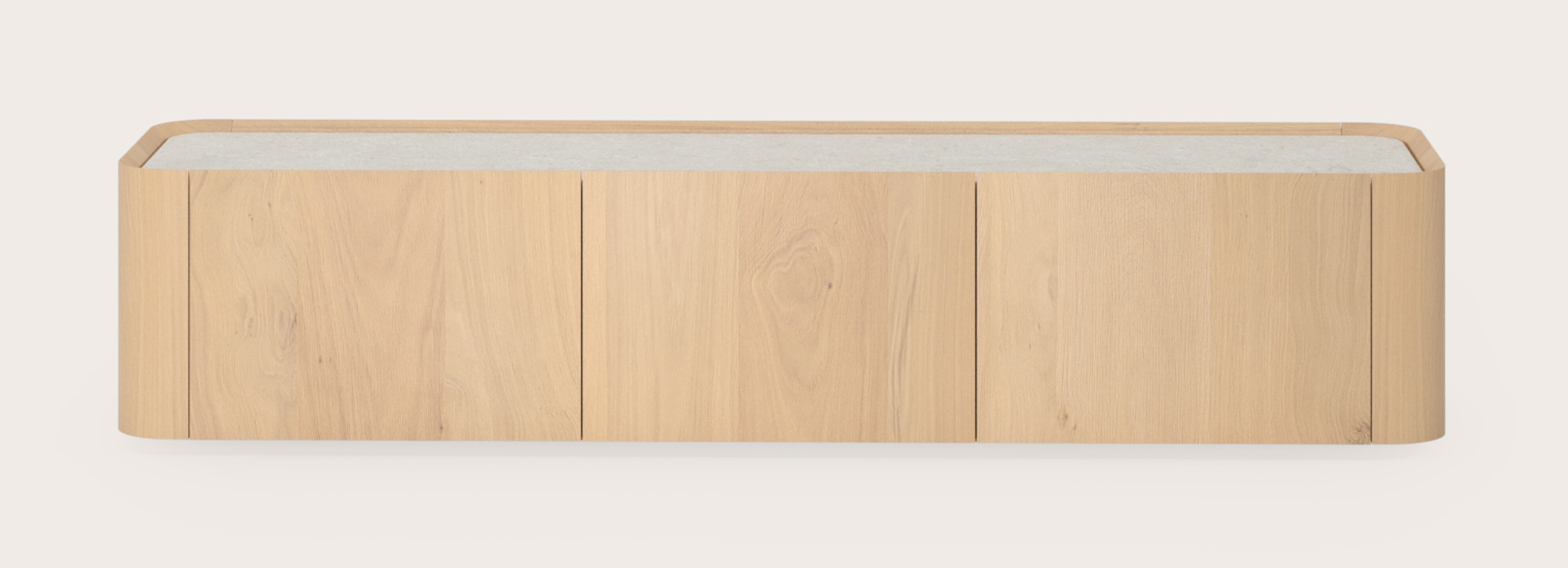 Meuble tv Curvato en chêne couleur naturelle avec plateau Ceramo en céramique en couleur Shilin 169 x 45 x 34 cm