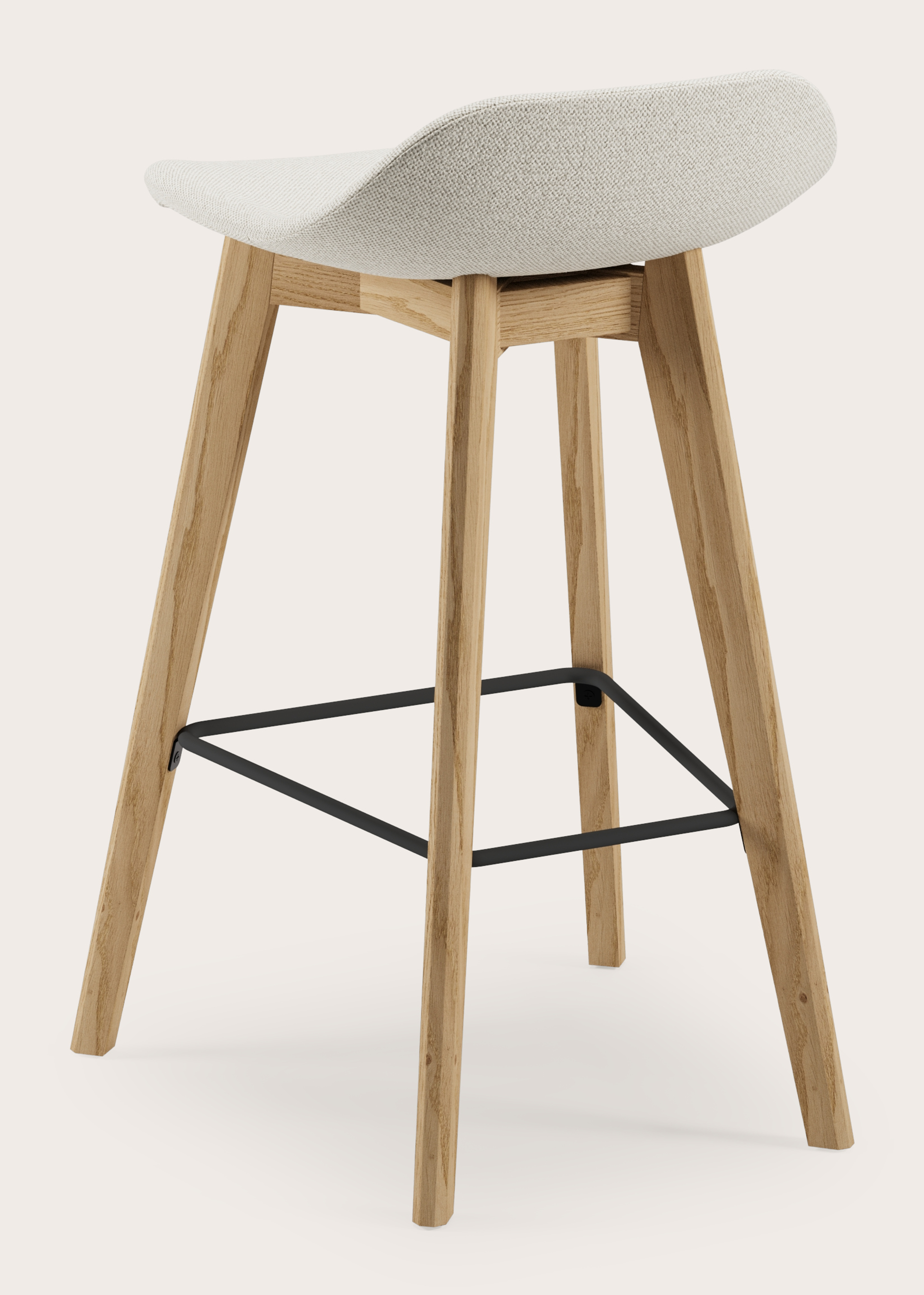 Vasco lage barstoel in natuurkleurige eik met zitting in Brio stof Linen