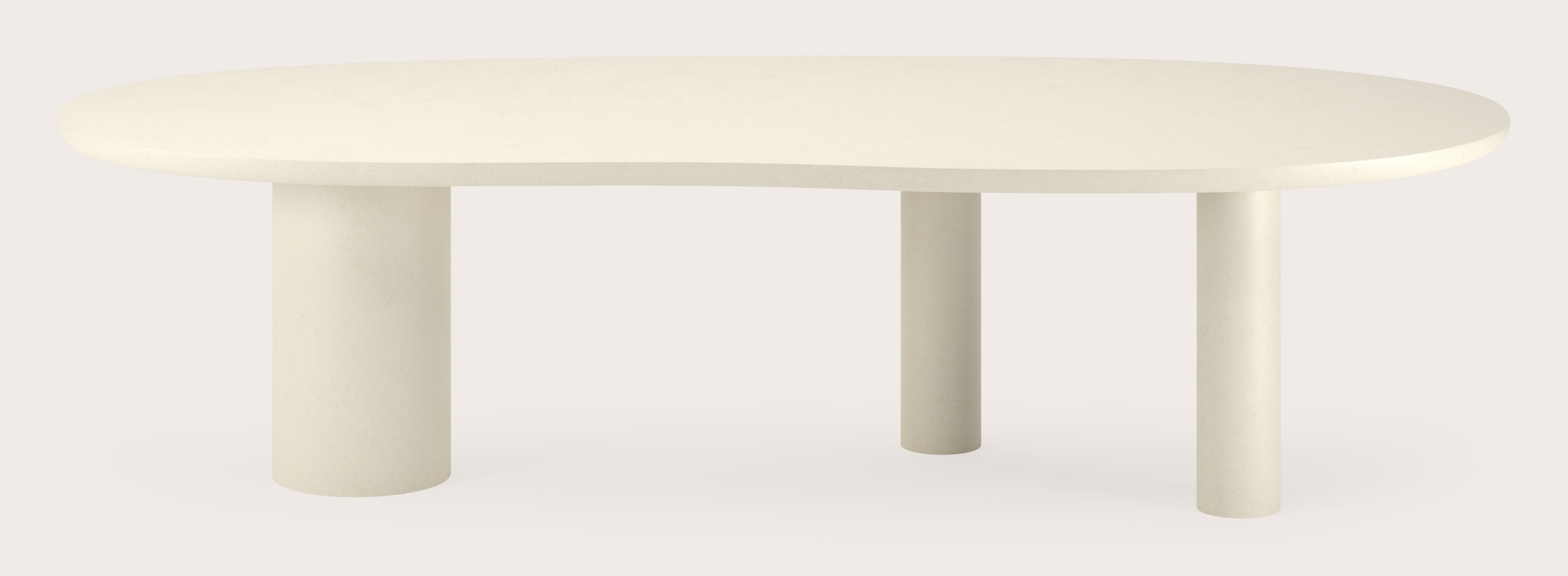 Eettafel Amato Rondo onderstel met blobvormig Amato blad in Claylime in kleur Ecru 300 x 122 x 79 cm