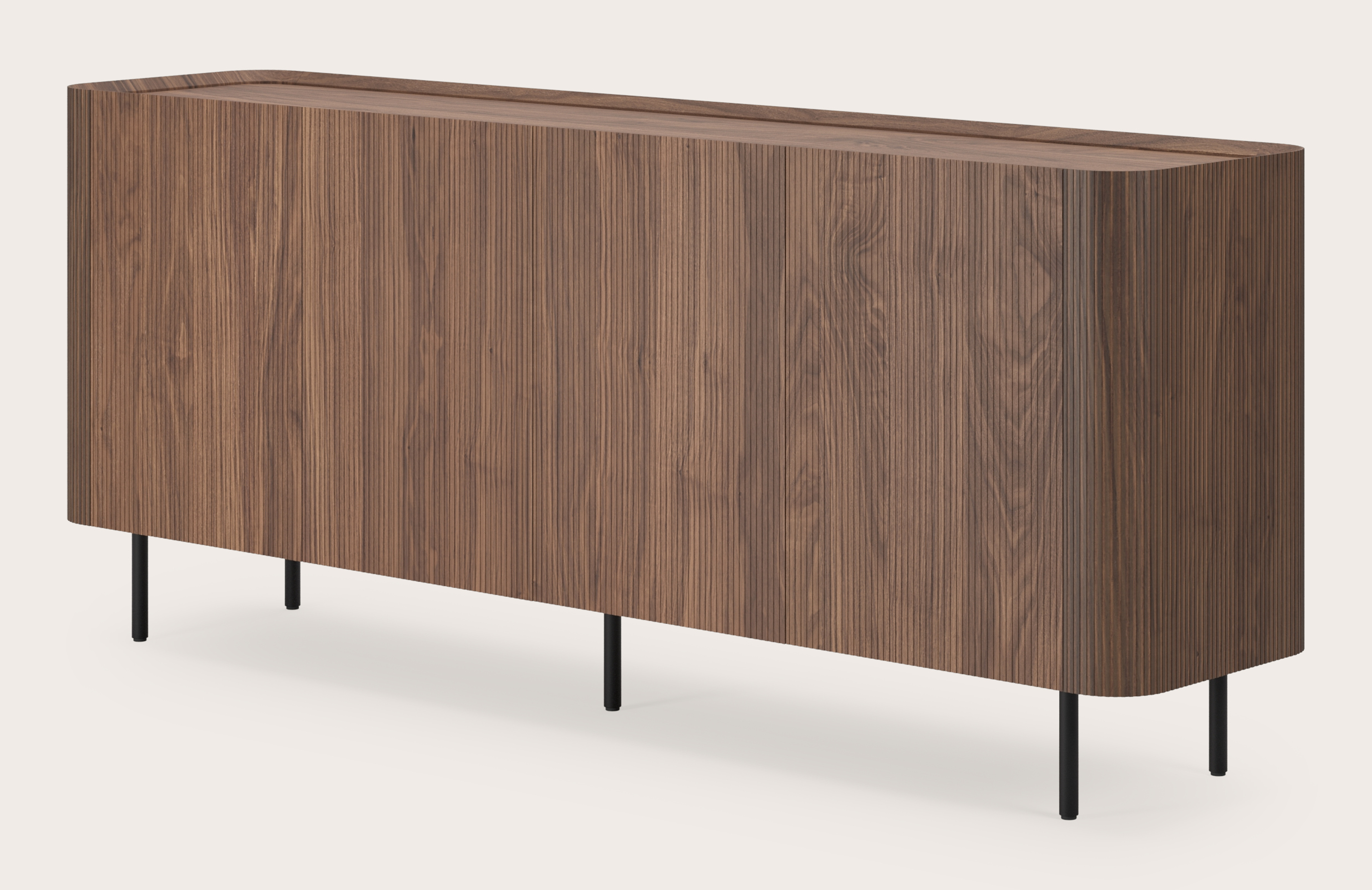 Grivato dressoir in walnoot met ronde poten 203 x 45 cm