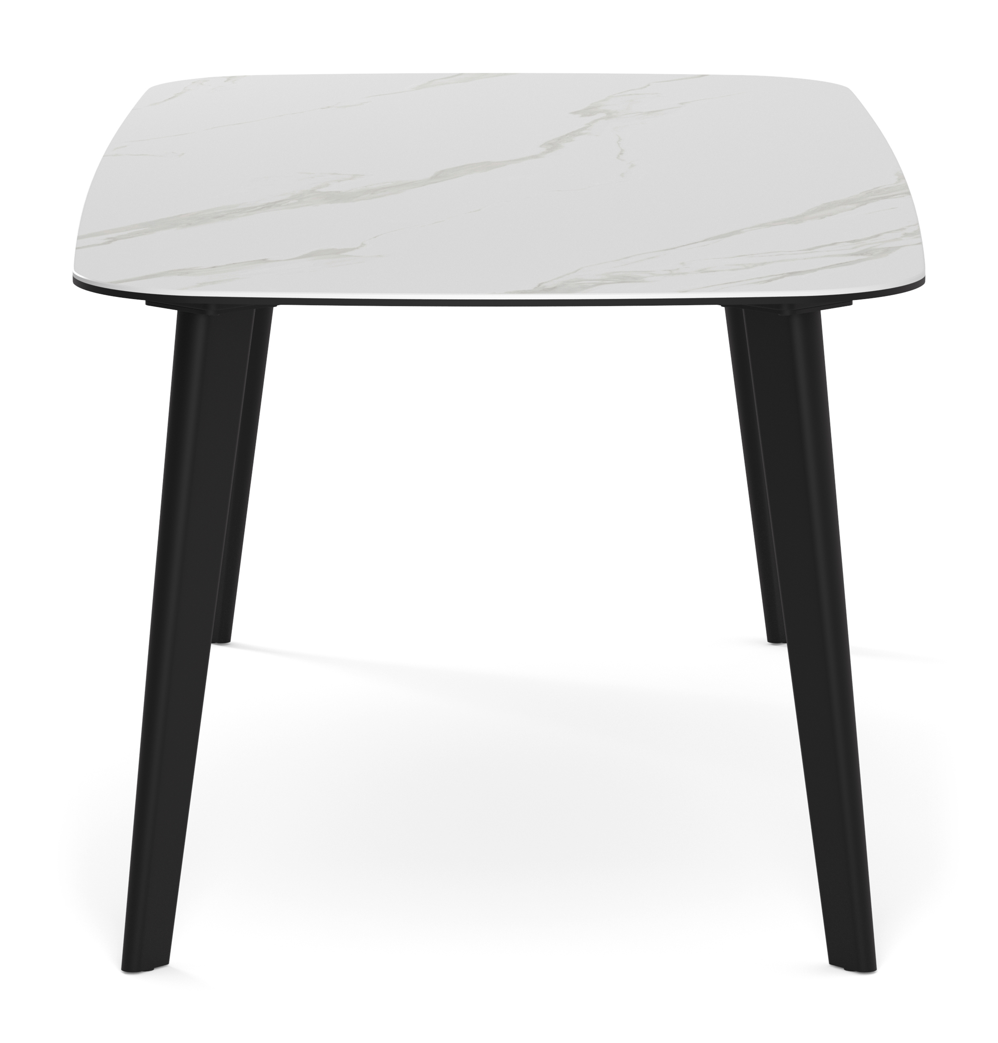 Eettafel Astili onderstel in zwart metaal met bootvormig volkeramisch blad in kleur Noble White 200 x 100 x 76 cm