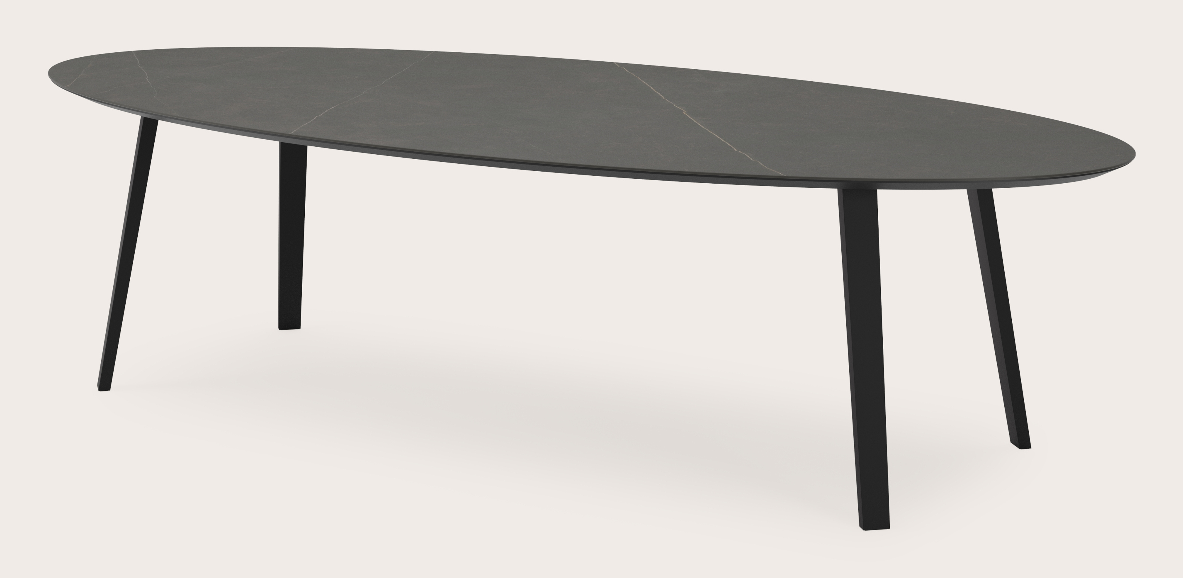 Table de salle à manger Clino armature en métal noir avec plateau Ceramo ovale en céramique en couleur Calatorao 300 x 140 x 77 cm