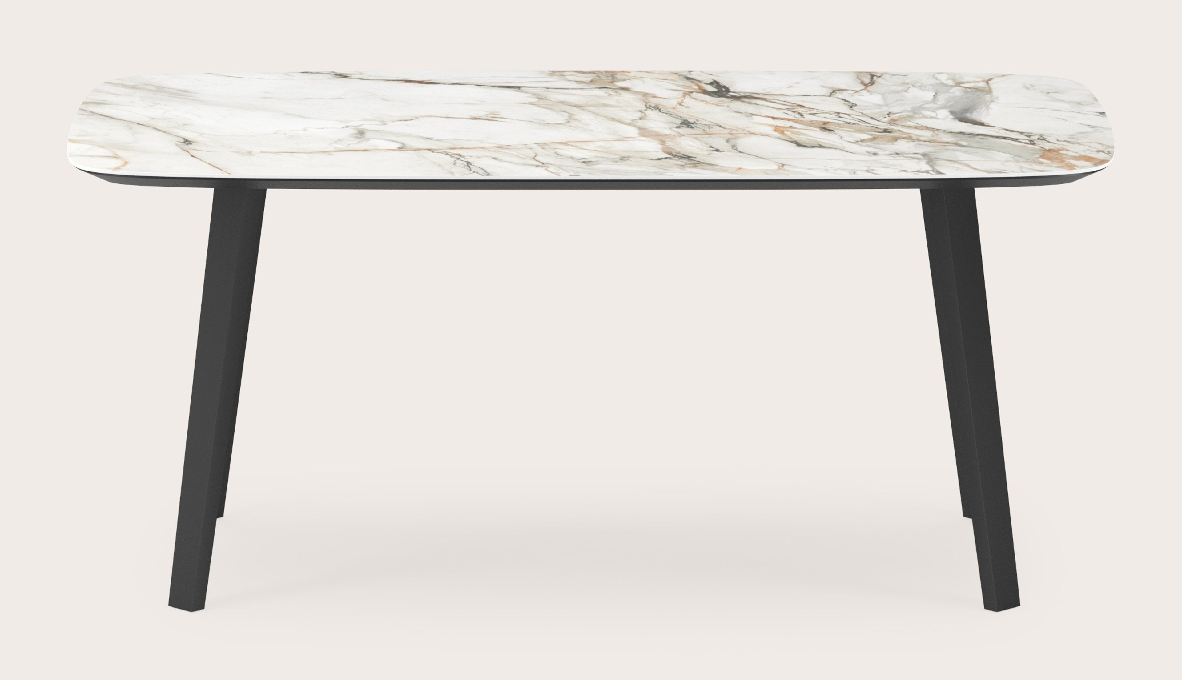 Table de salle à manger Clino armature en métal noir avec plateau Ceramo forme arrondi en céramique en couleur Calacatta Luxe  180 x 100 x 77 cm