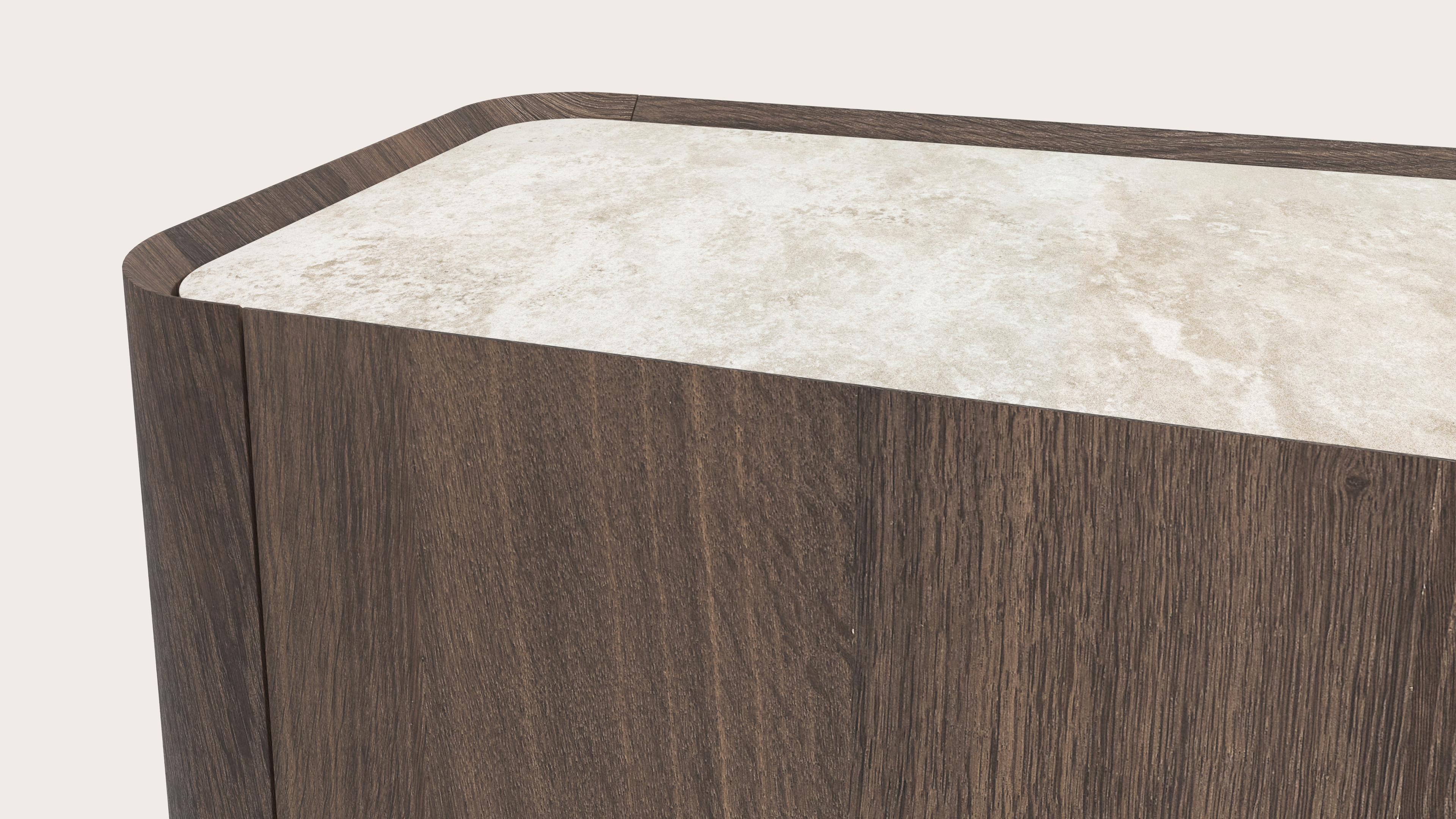 Buffet Curvato en chêne fumé avec pieds ronds en bois avec plateau Ceramo en céramique en couleur Rapolano 269 x 45 x 76 cm
