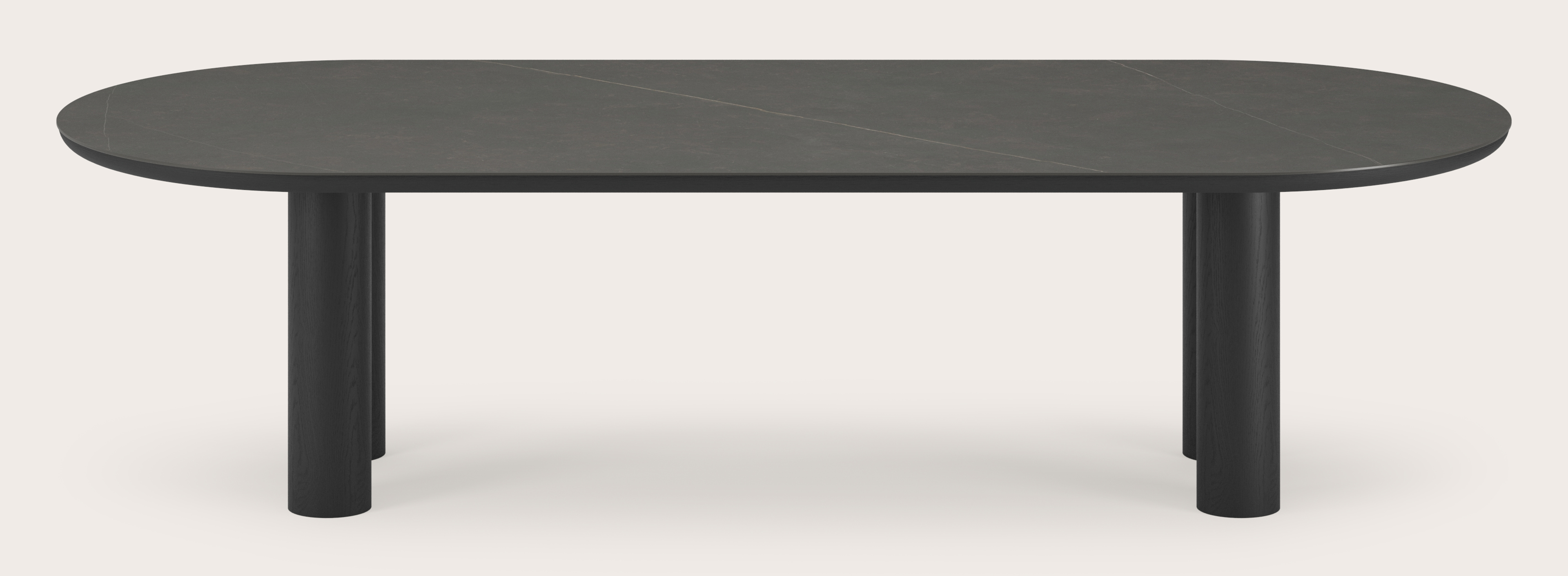 Table de salle à manger Amato Rondo armature en chêne noir avec plateau Ceramo ovale plat en céramique en couleur Calatorao 300 x 120 x 76 cm