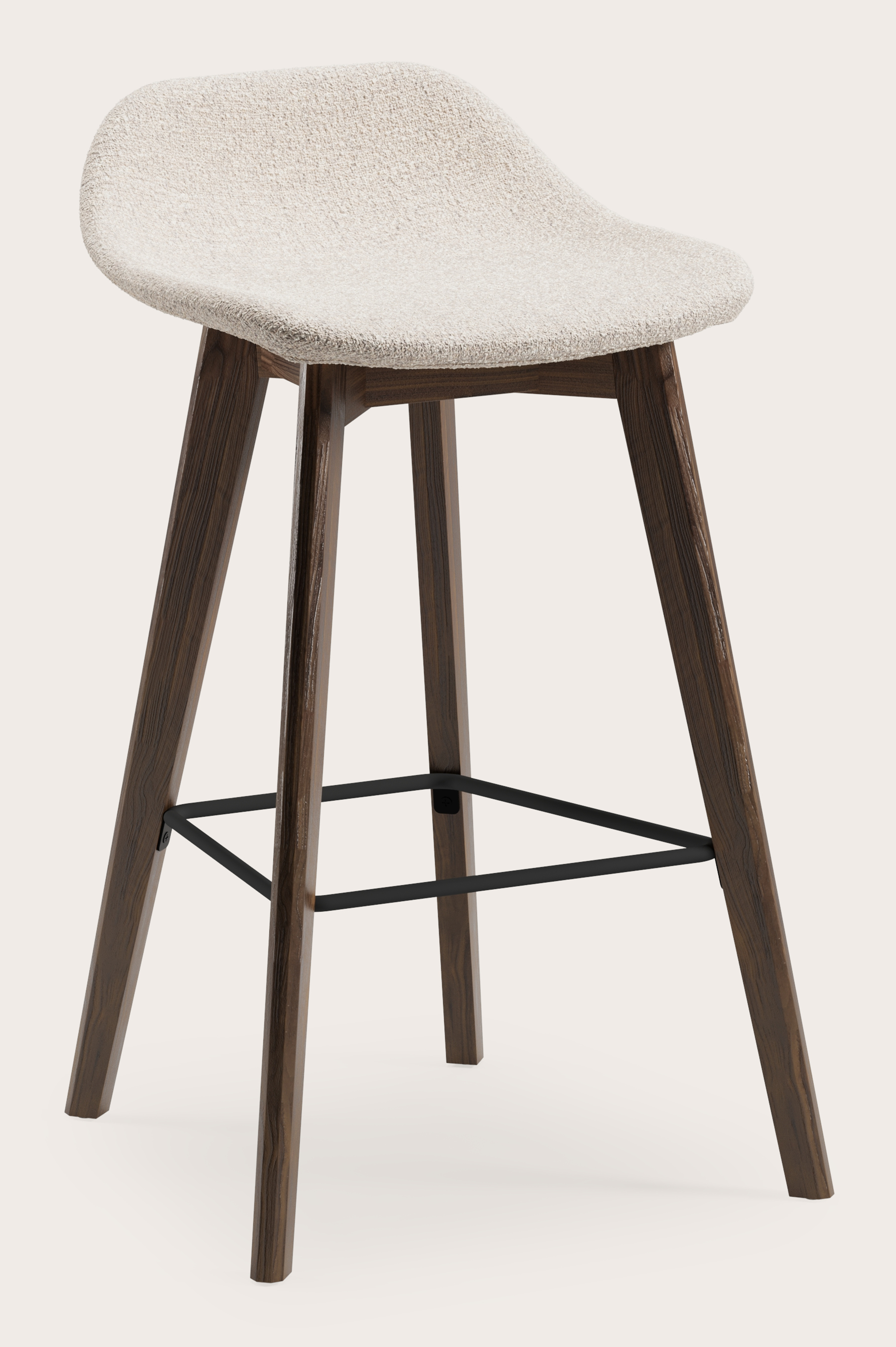 Vasco tabouret de bar basse en noyer avec assise en Stanza tissu Natural