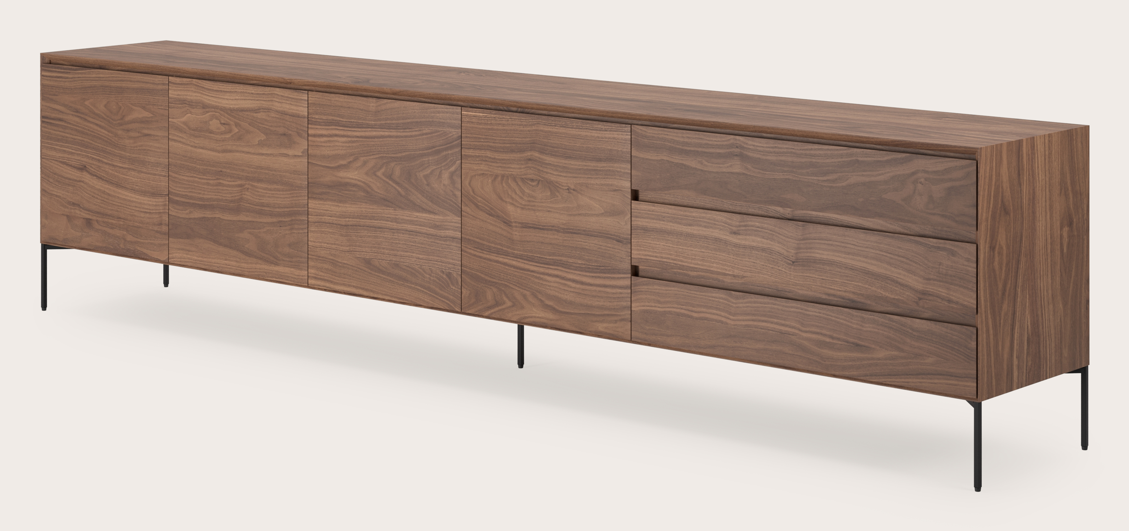 Buffet Arno en noyer avec pieds carrés 290 x 45 cm