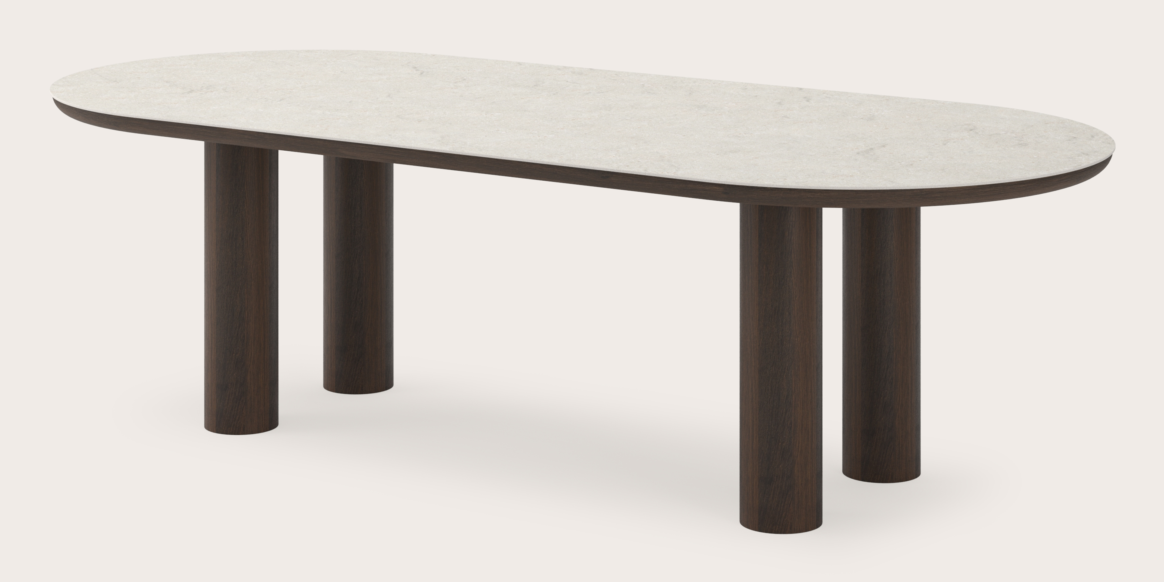 Table de salle à manger Amato Rondo armature en chêne fumé avec plateau Ceramo ovale plat en céramique en couleur Shilin 260 x 115 x 76 cm