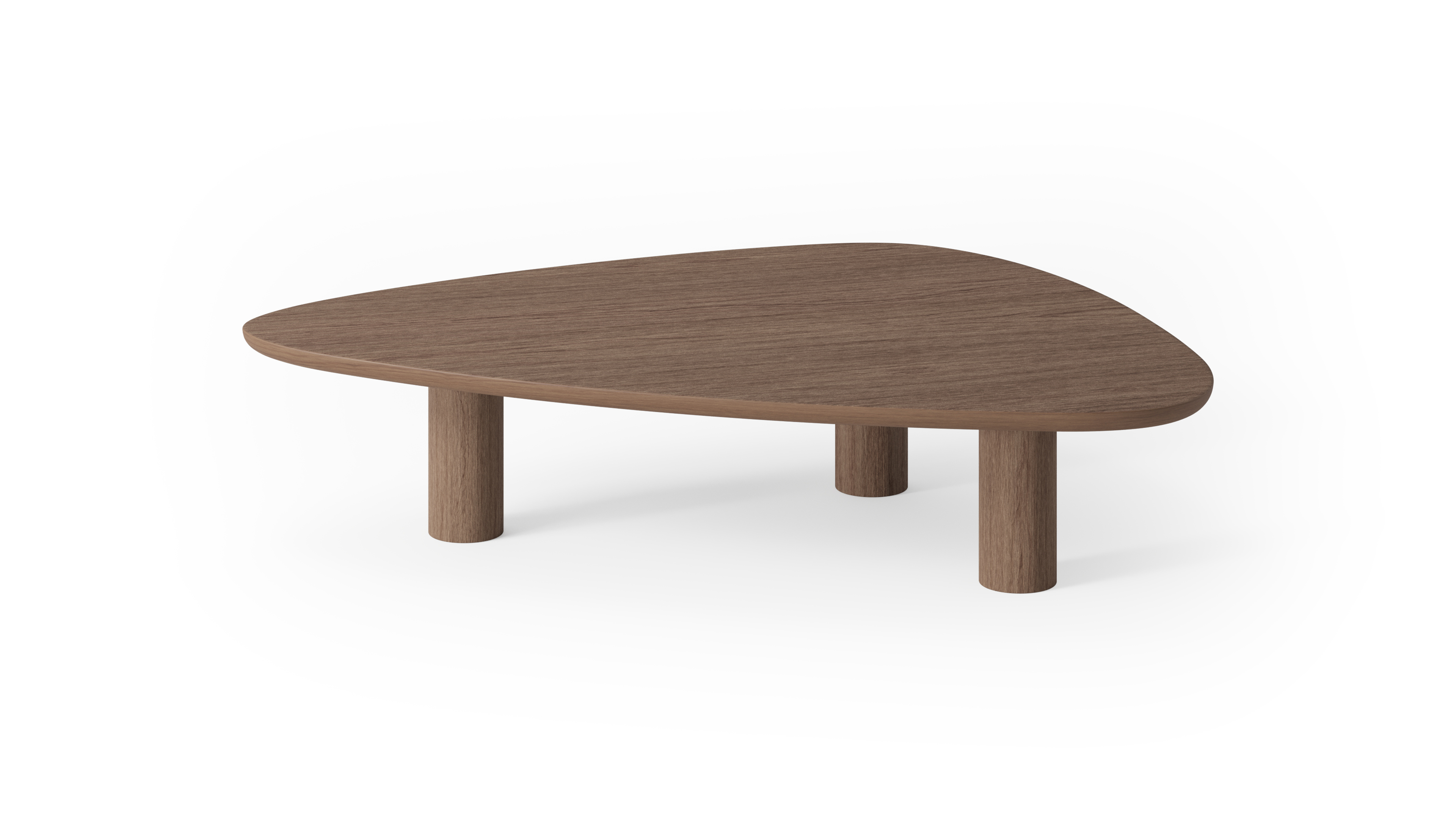Salontafel Amato XSmall Rondo onderstel met plectrumvormig Amato blad in walnoot 140 x 115 x 34 cm