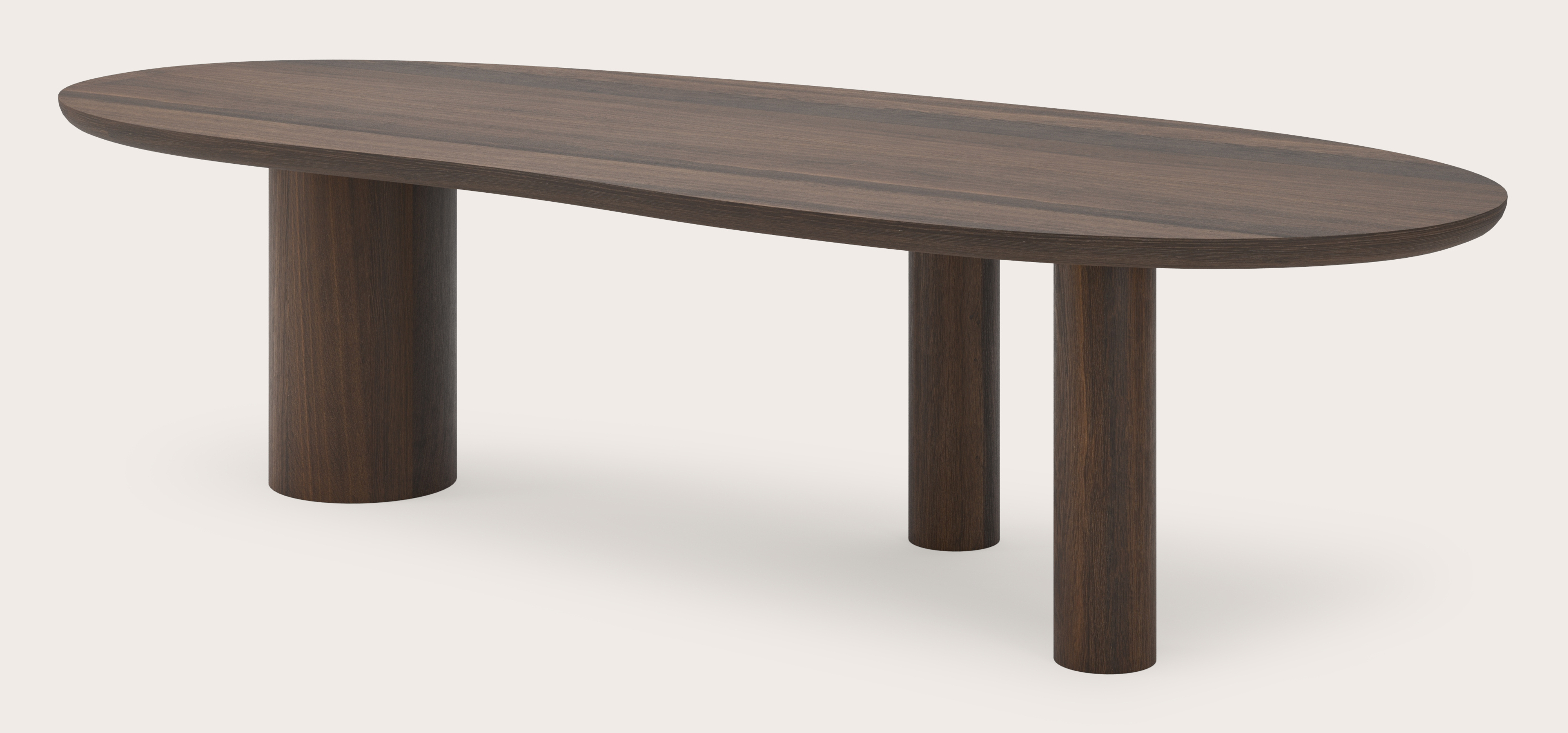 Table de salle à manger Amato Rondo armature avec plateau Amato en forme blob en chêne fumé  300 x 122 x 76 cm