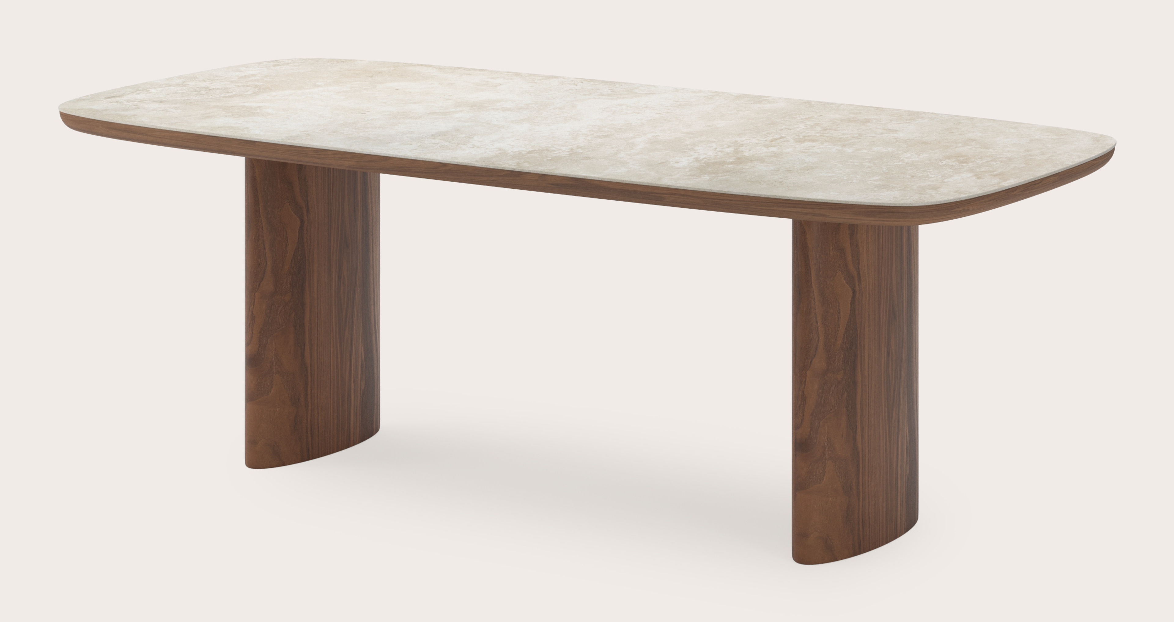 Table de salle à manger Amato Ellipso armature en noyer avec plateau Ceramo forme arrondie en céramique en couleur Rapolano 220 x 105 x 76 cm