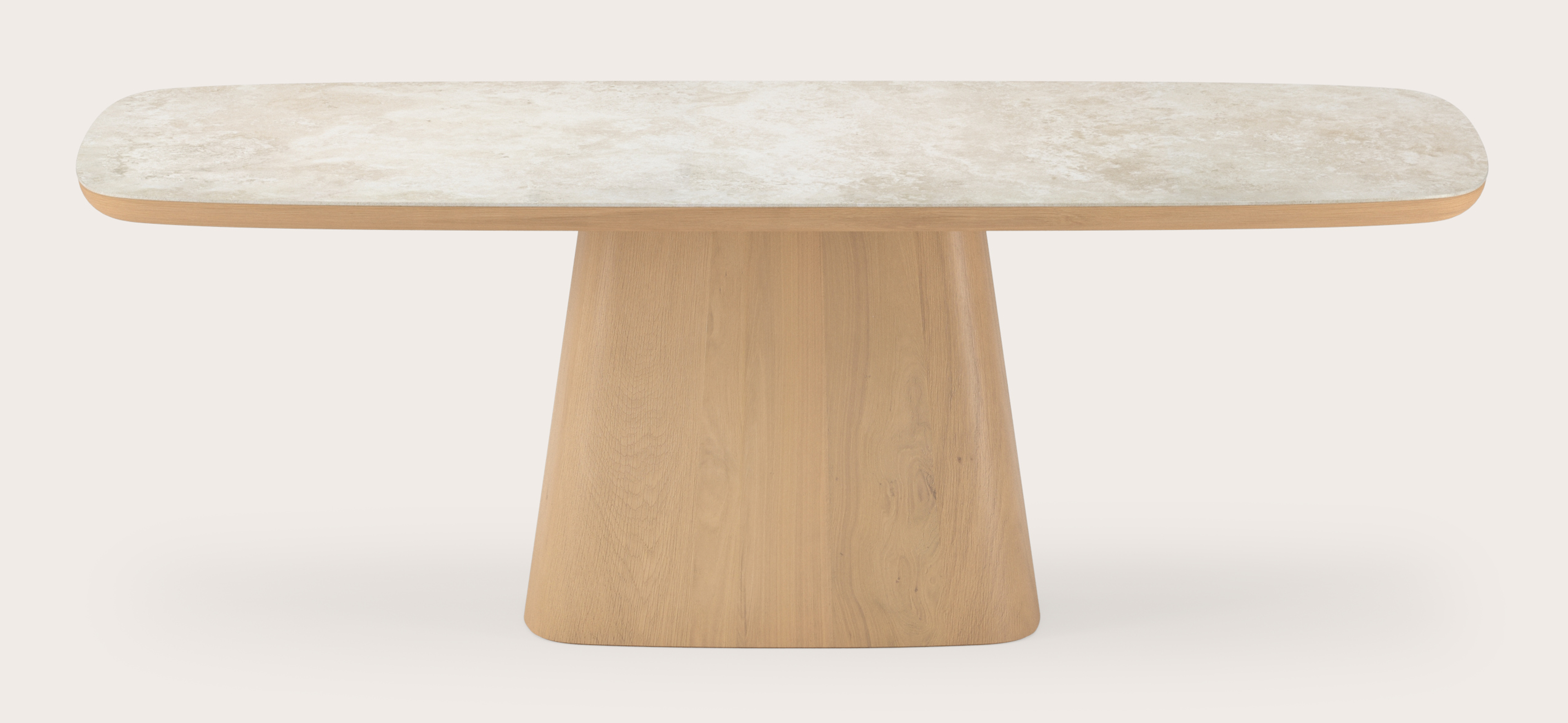 Eettafel Amato Cuadro onderstel in chêne couleur naturelle avec plateau Ceramo forme arrondie en céramique en couleur Rapolano 220 x 105 x 77 cm