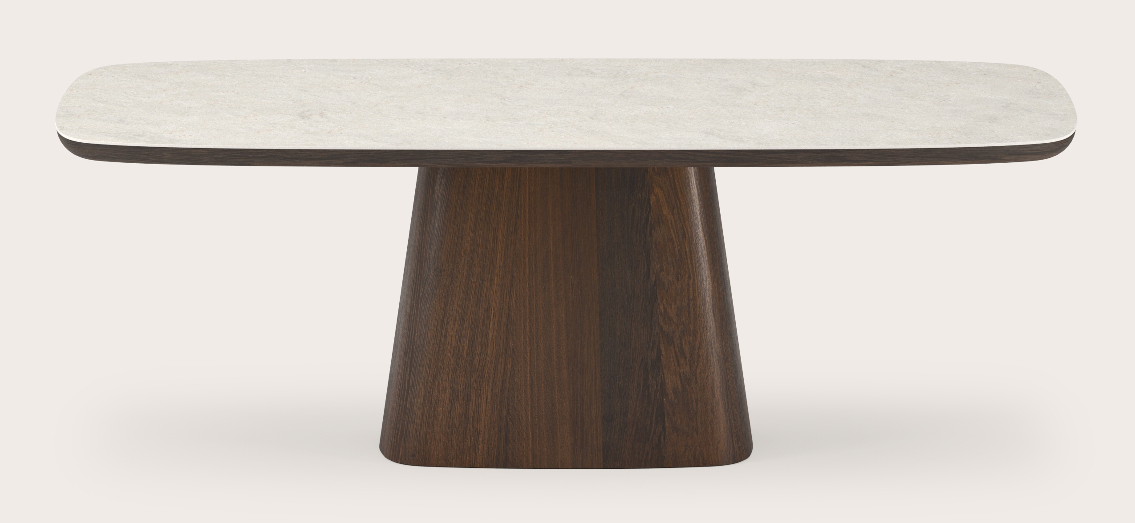 Eettafel Amato Cuadro onderstel in chêne fumé avec plateau Ceramo forme arrondie en céramique en couleur Shilin 220 x 105 x 77 cm
