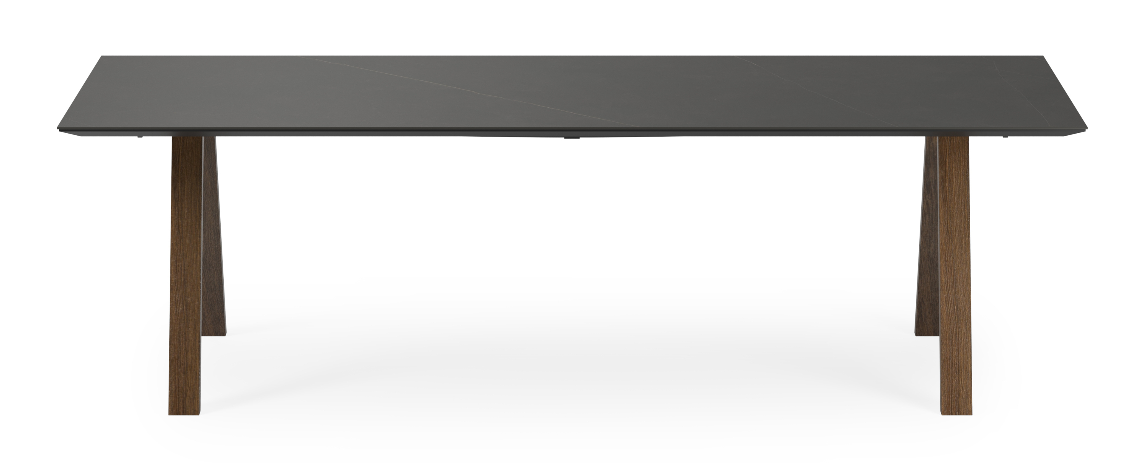 Eettafel Tiendo onderstel in gerookte eik met rechthoekig volkeramisch Ceramo blad in kleur Calatorao 260 x 100 x 77 cm