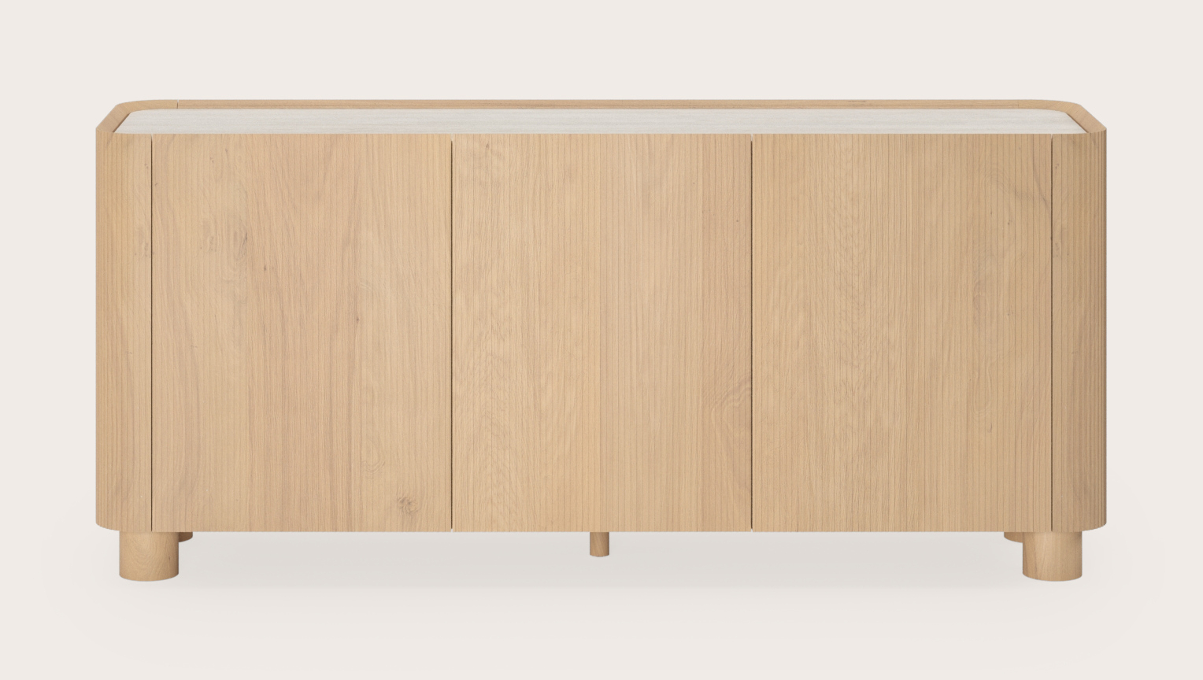 Grivato dressoir in natuurkleurige eik met ronde poten met volkeramisch Ceramo blad in kleur Travertino Bianco 169 x 45 cm