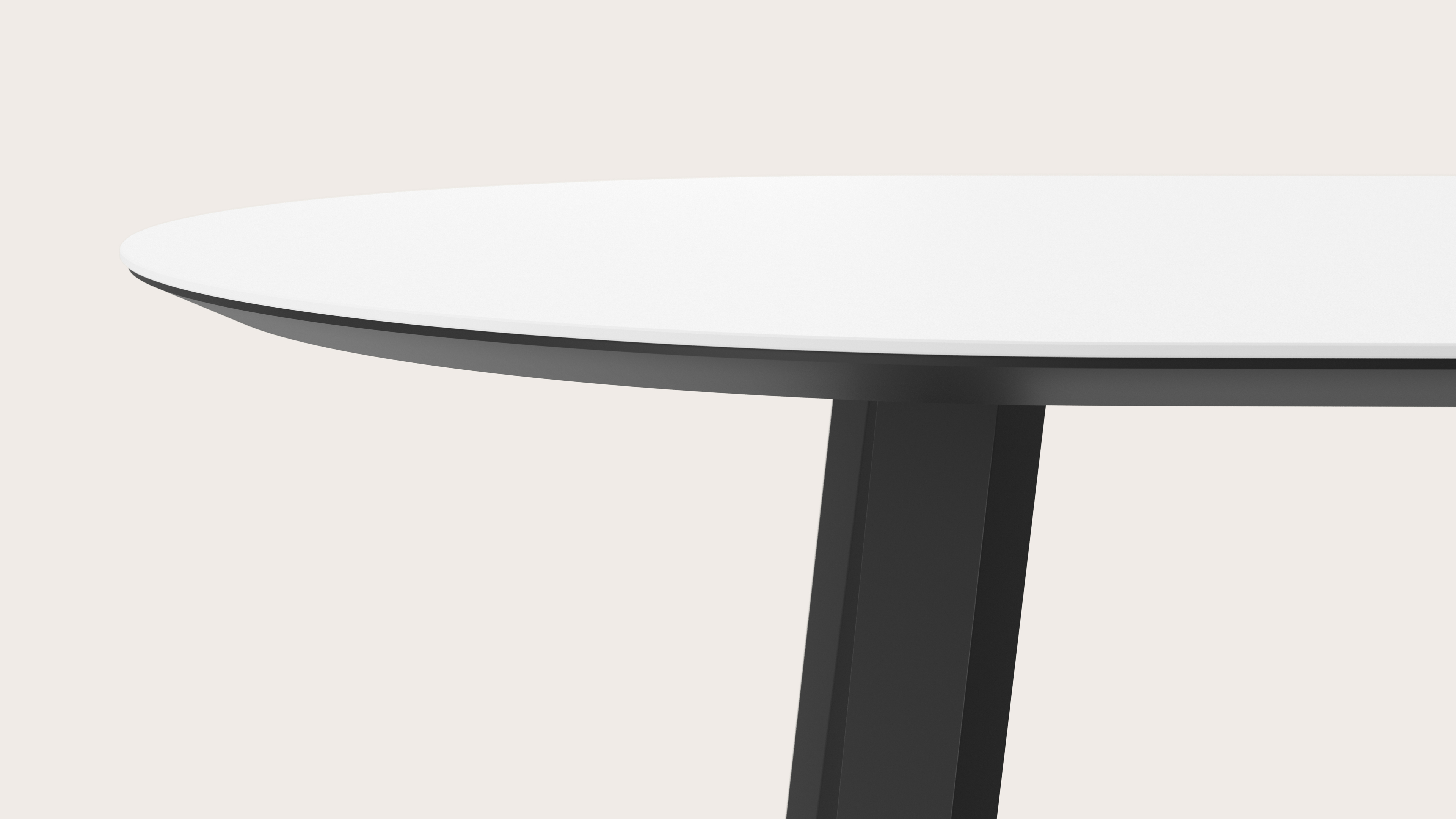 Eettafel Clino onderstel in zwart metaal met plat ovaal volkeramisch Ceramo blad in kleur Arctic White 220 x 110 x 77 cm