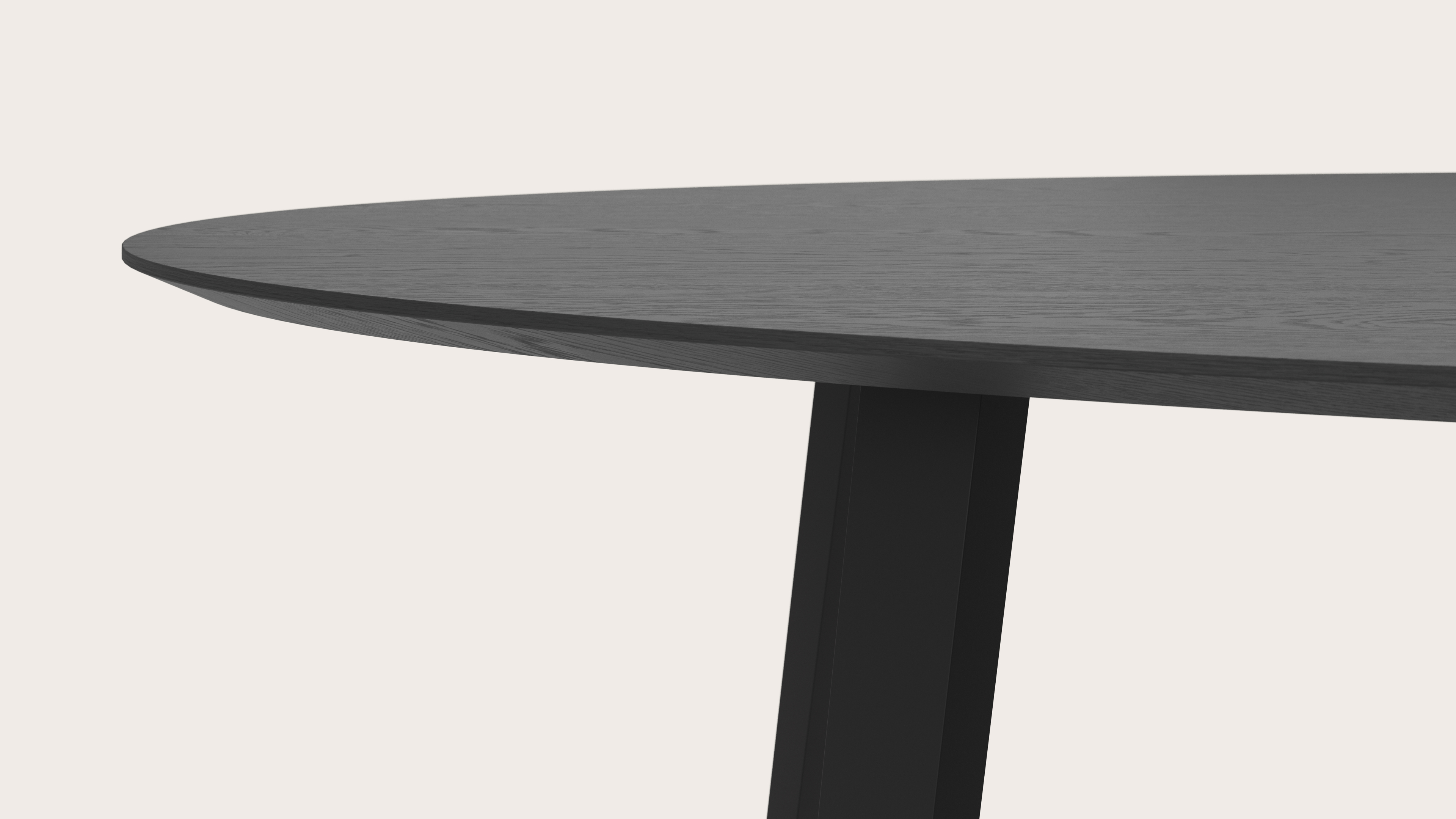 Table de salle à manger Clino armature en métal noir avec plateau Finesso en forme ovale en chêne noir 300 x 140 x 76 cm