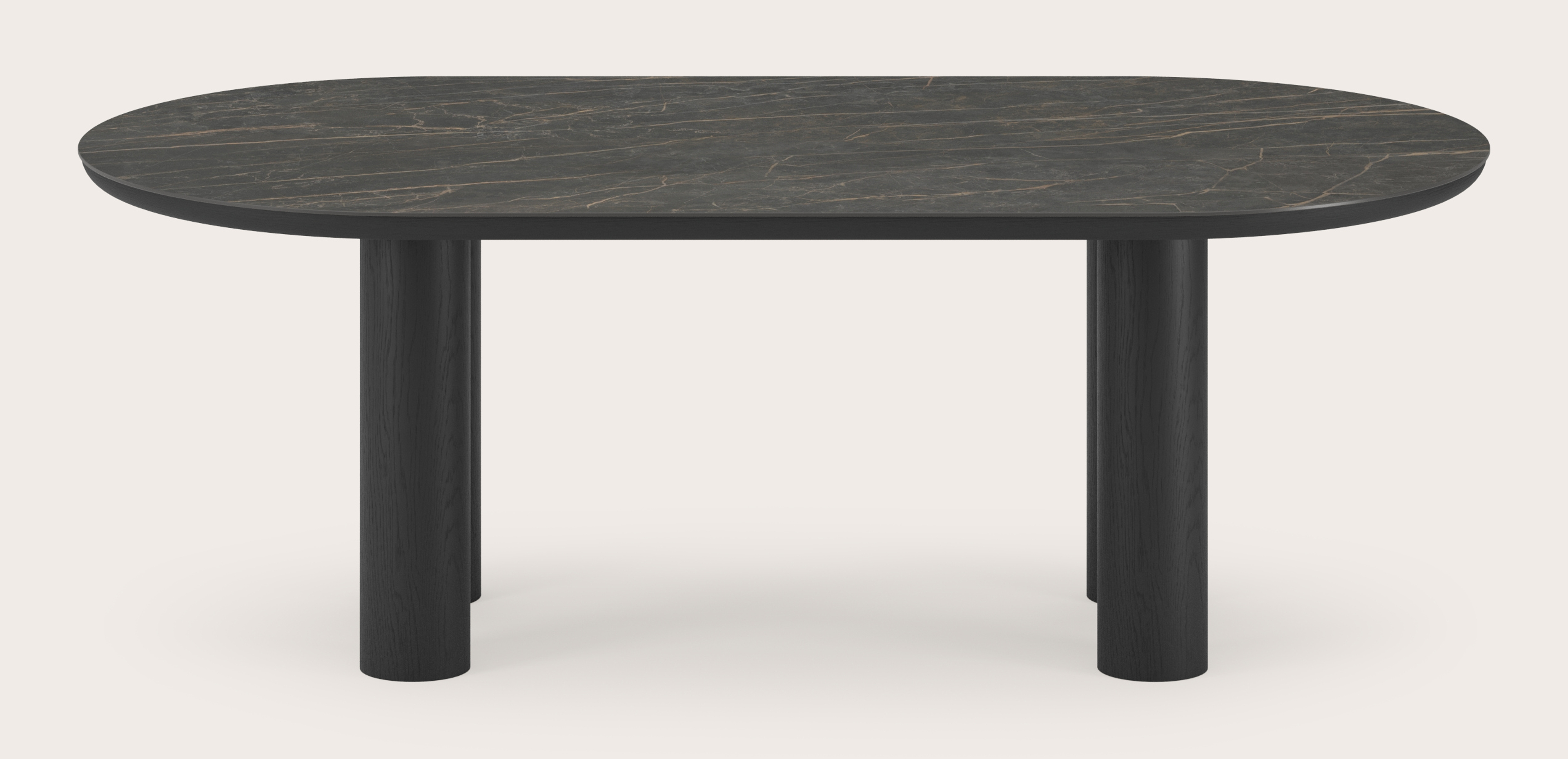 Table de salle à manger Amato Rondo armature en chêne noir avec plateau Ceramo ovale plat en céramique en couleur Black Obsession 220 x 110 x 76 cm
