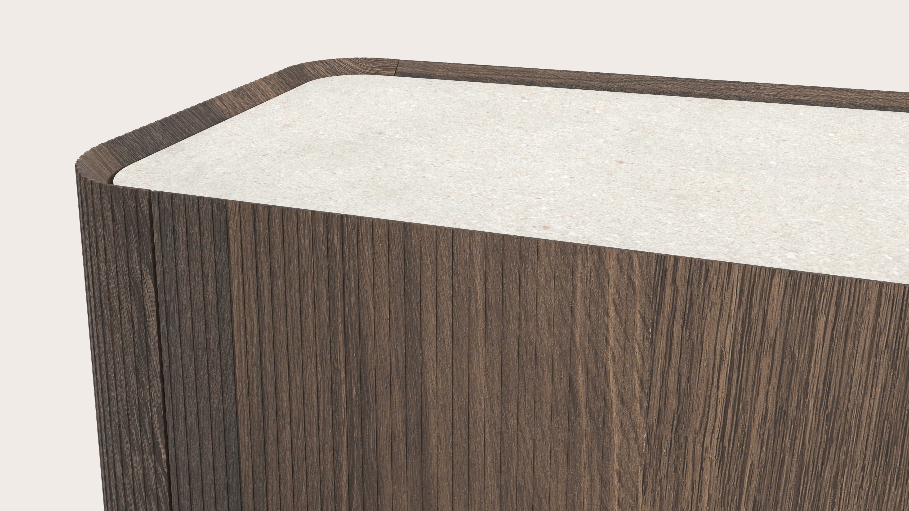 Meuble tv Grivato en chêne fumé avec pieds ronds en bois avec plateau Ceramo en céramique en couleur Shilin 219 x 45 x 44 cm