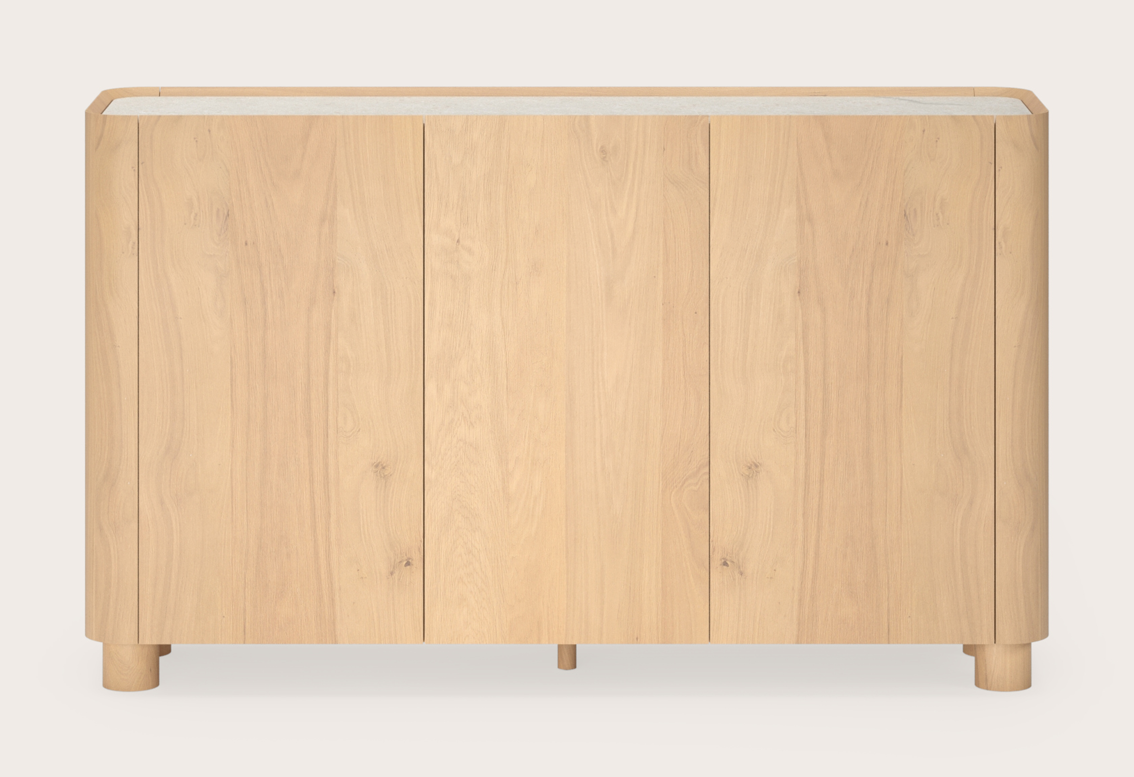 Curvato hoge dressoir in natuurkleurige eik met ronde houten poten met volkeramisch Ceramo blad in kleur Shilin 169 x 45 x 102 cm