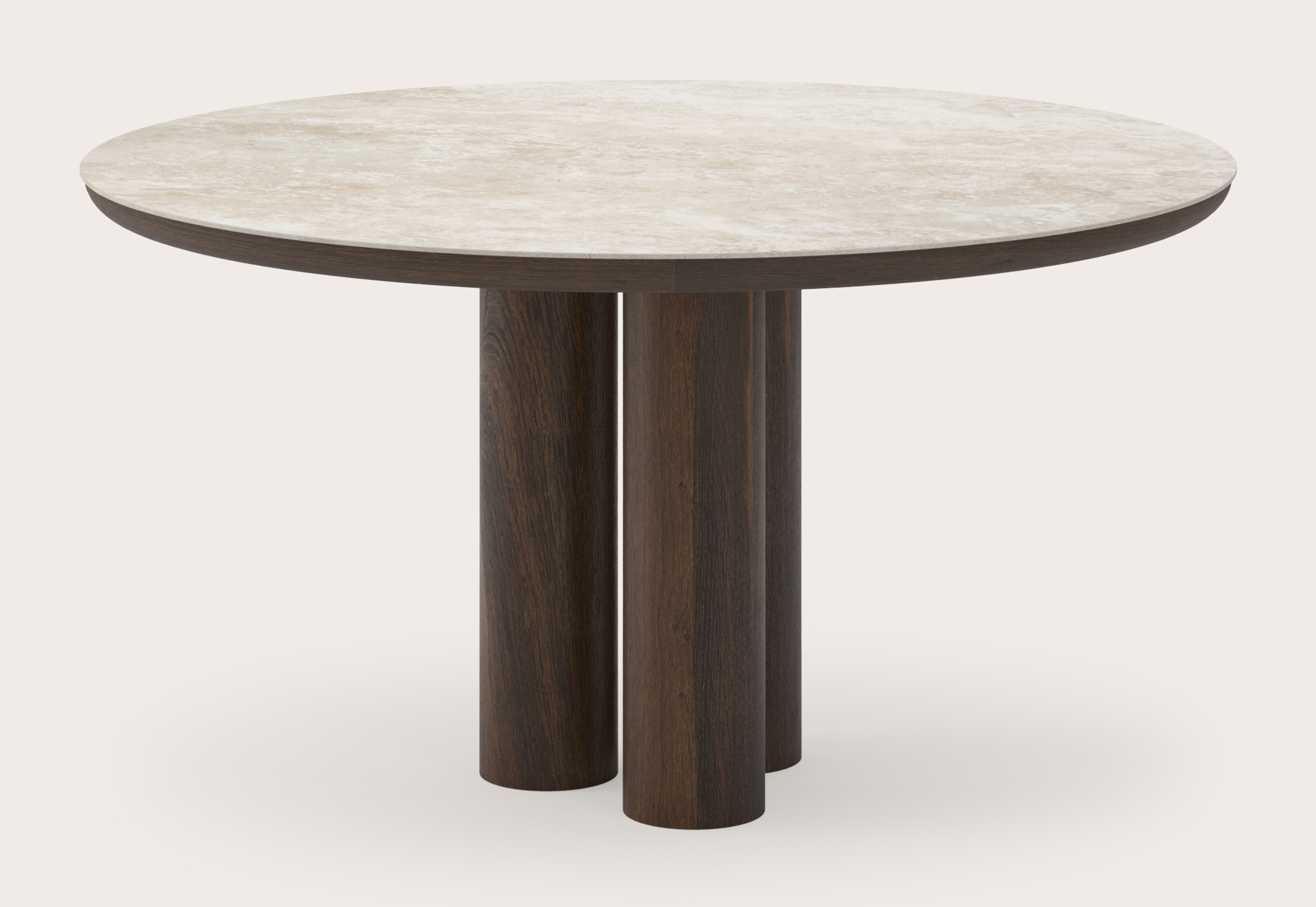 Table de salle à manger Amato Rondo armature en chêne fumé avec plateau Ceramo rond en céramique en couleur Rapolano Ø140 x 76 cm