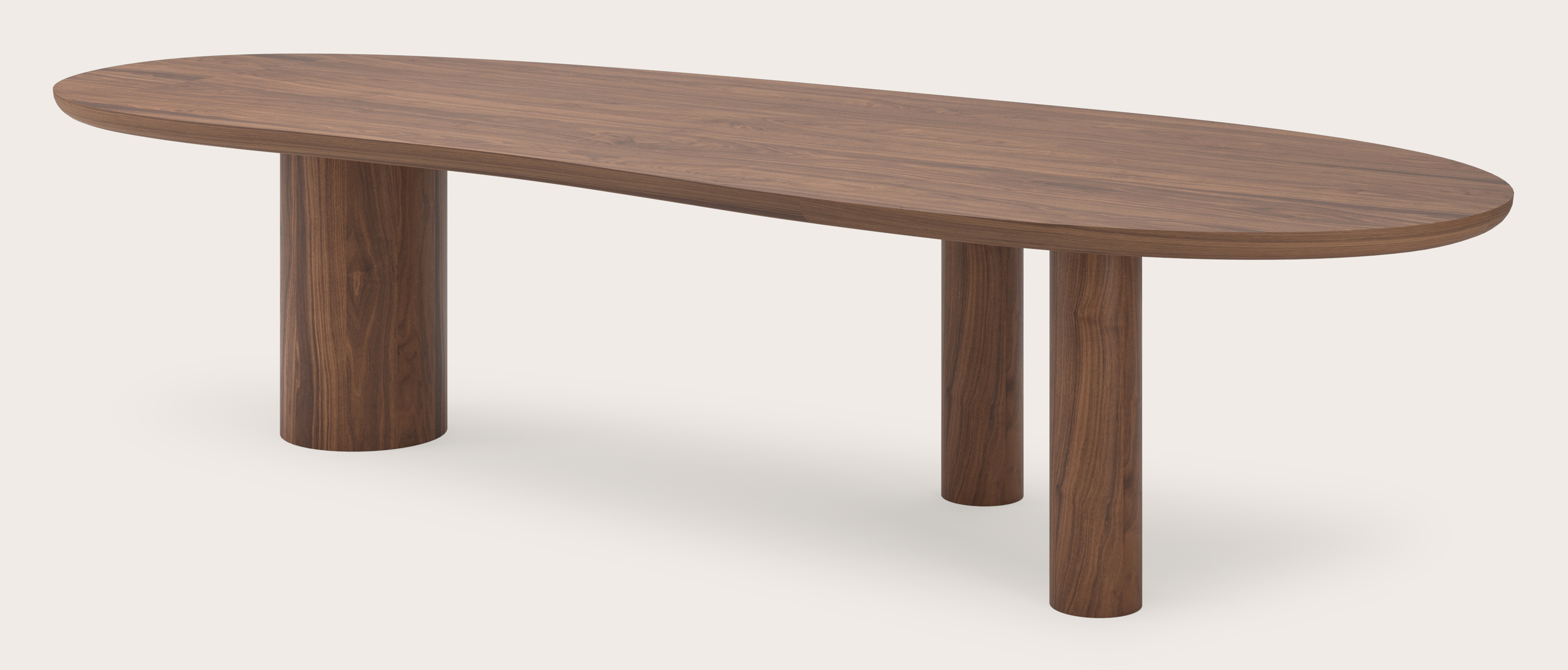 Table de salle à manger Amato Rondo armature avec plateau Amato en forme blob en noyer 340 x 127 x 79 cm