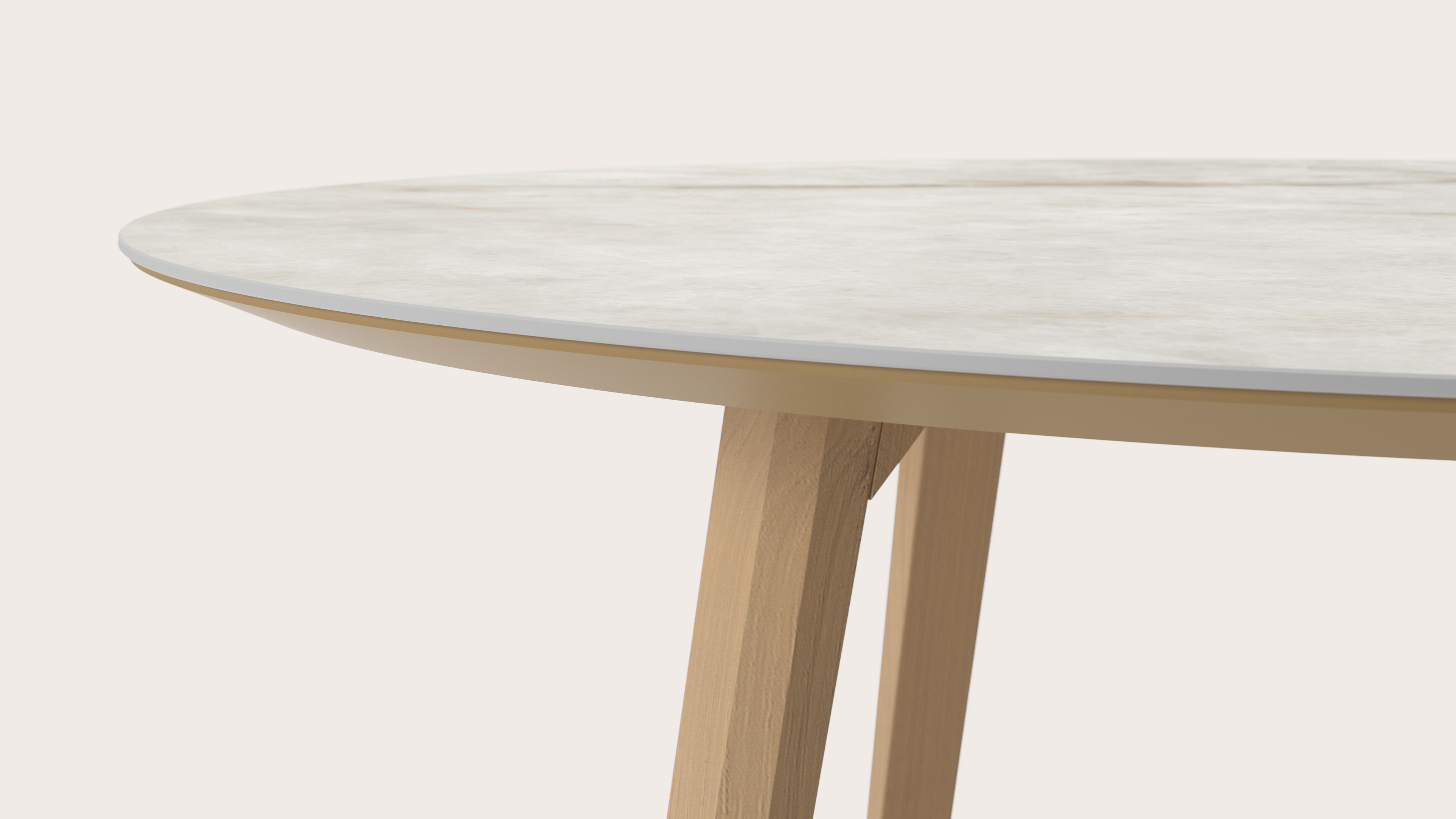 Table de salle à manger Clino armature en chêne couleur naturelle avec plateau Ceramo rond en céramique en couleur Himalaya Ø140 x 77 cm