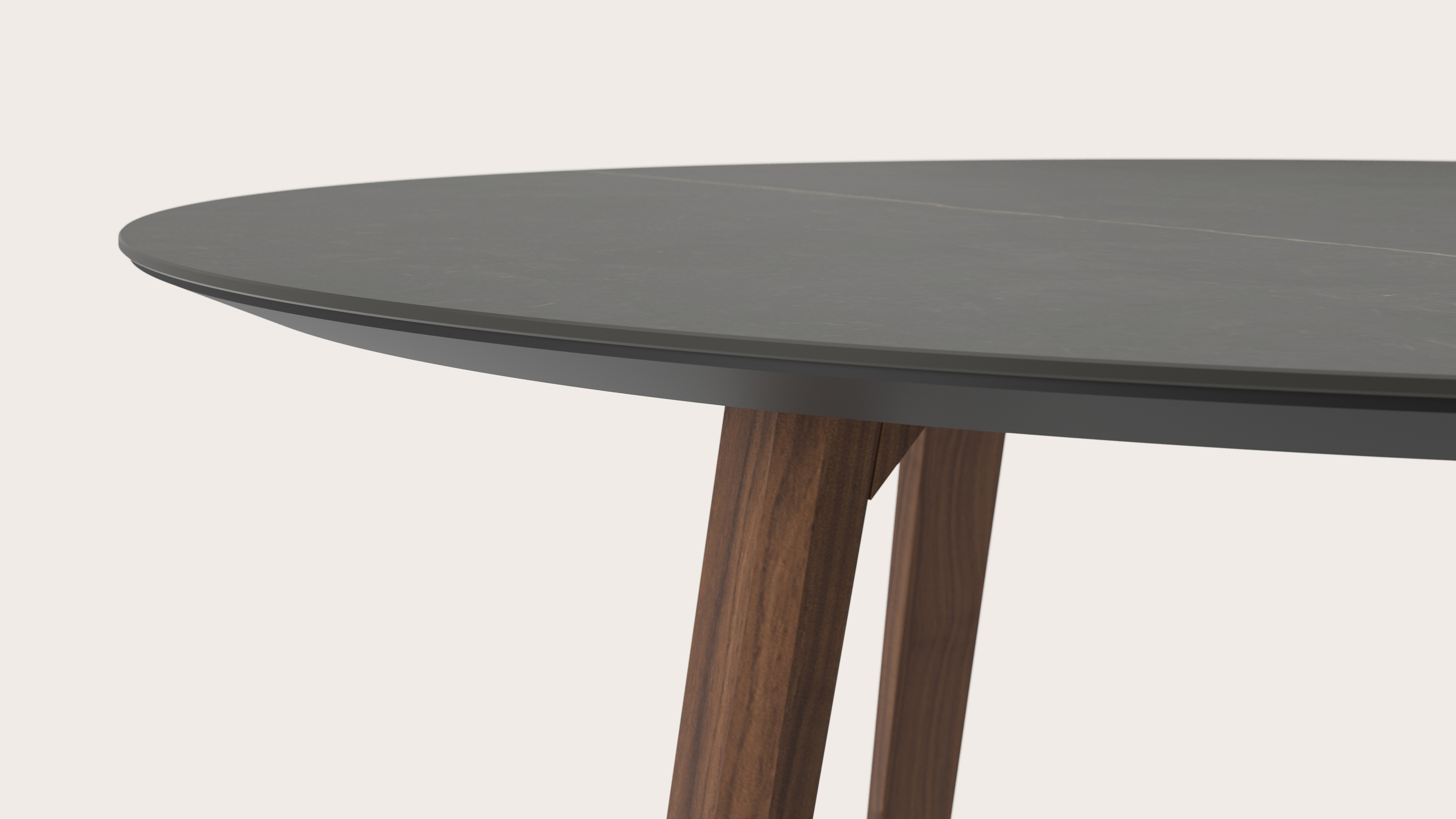 Eettafel Clino onderstel in walnoot met rond volkeramisch Ceramo blad in kleur Calatorao Ø140 x 77 cm