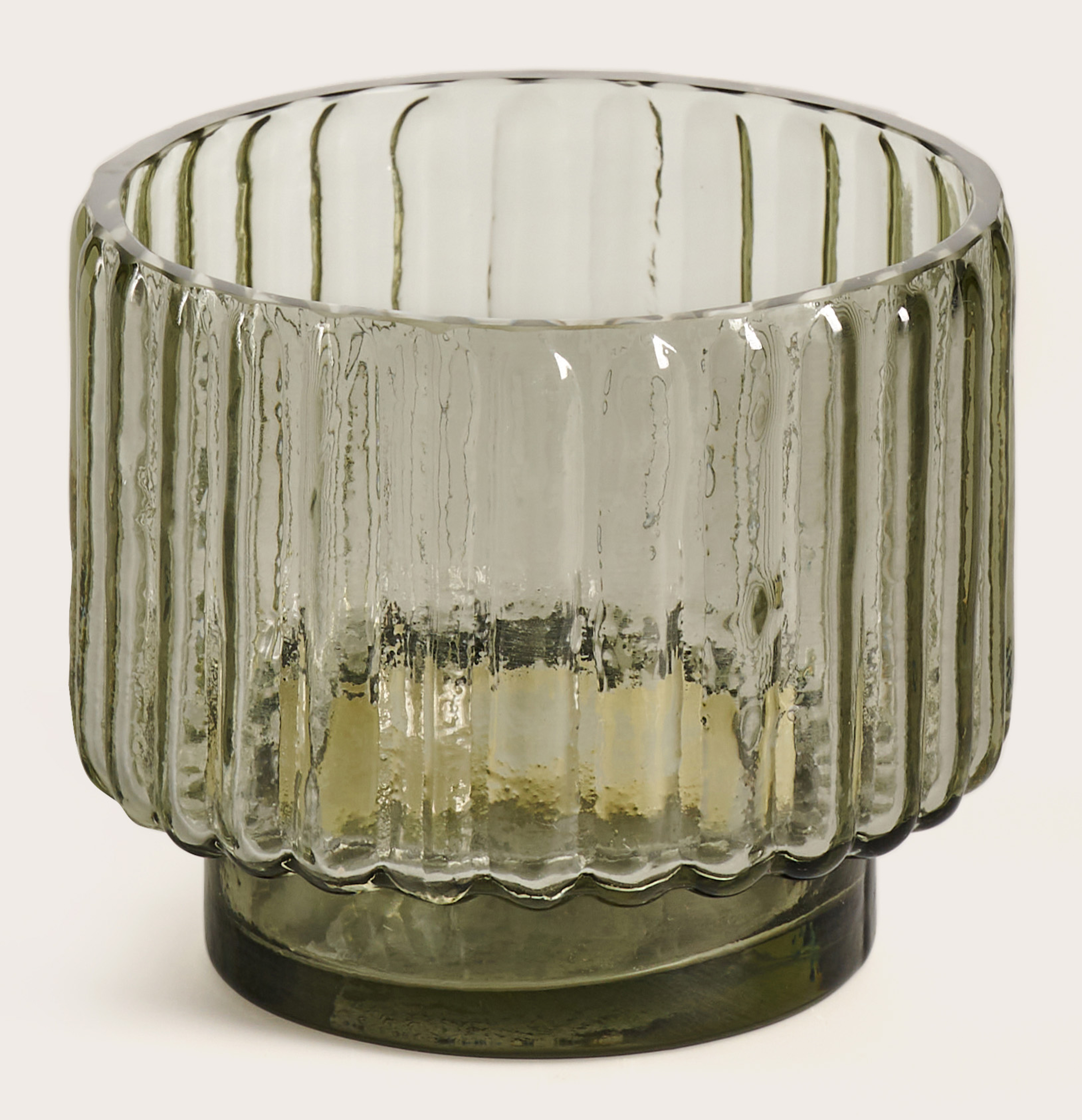 Tribeca theelicht geribbeld glas Steel Grey Ø9xH8cm