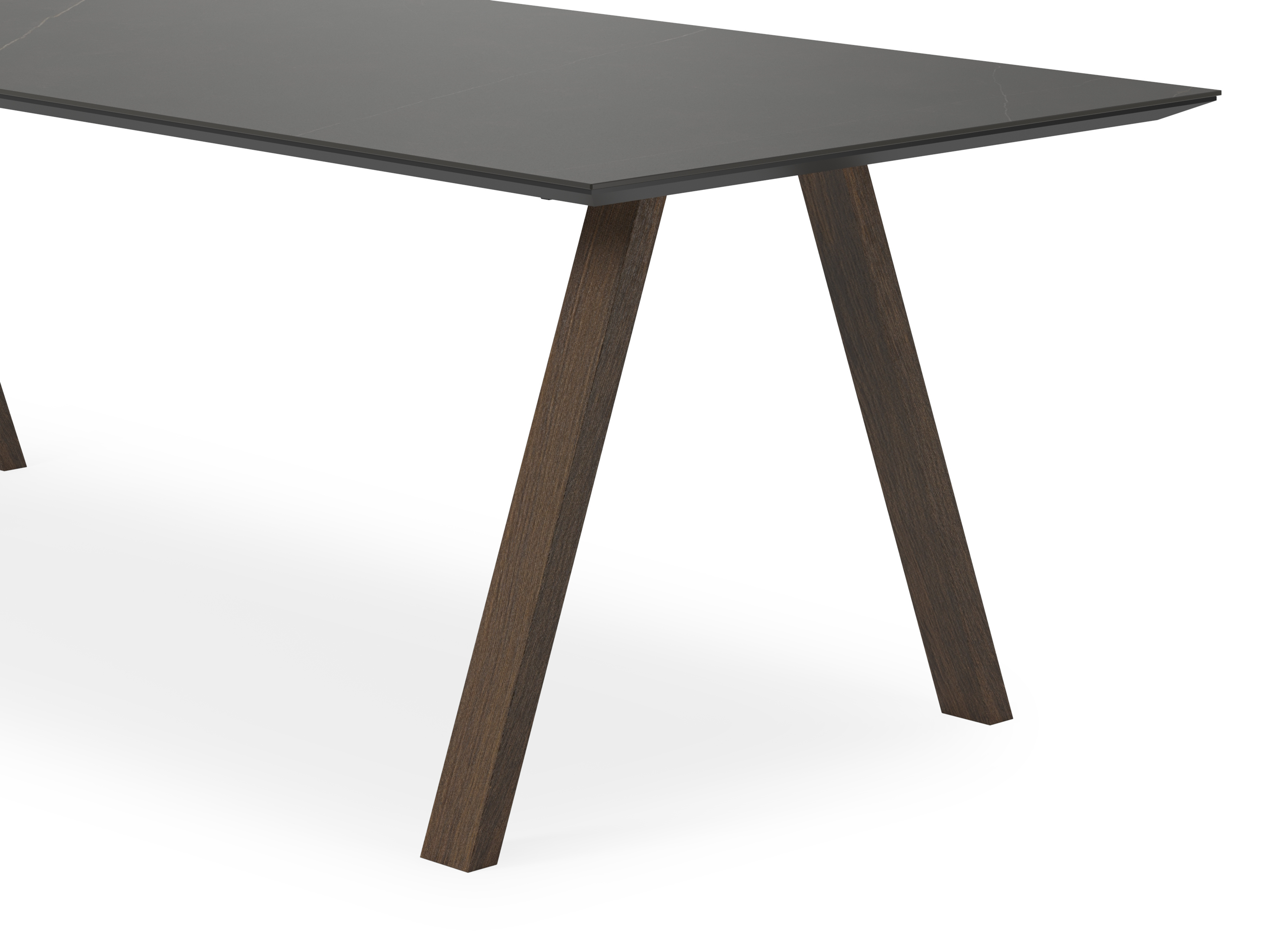 Eettafel Tiendo onderstel in gerookte eik met rechthoekig volkeramisch Ceramo blad in kleur Calatorao 260 x 100 x 77 cm
