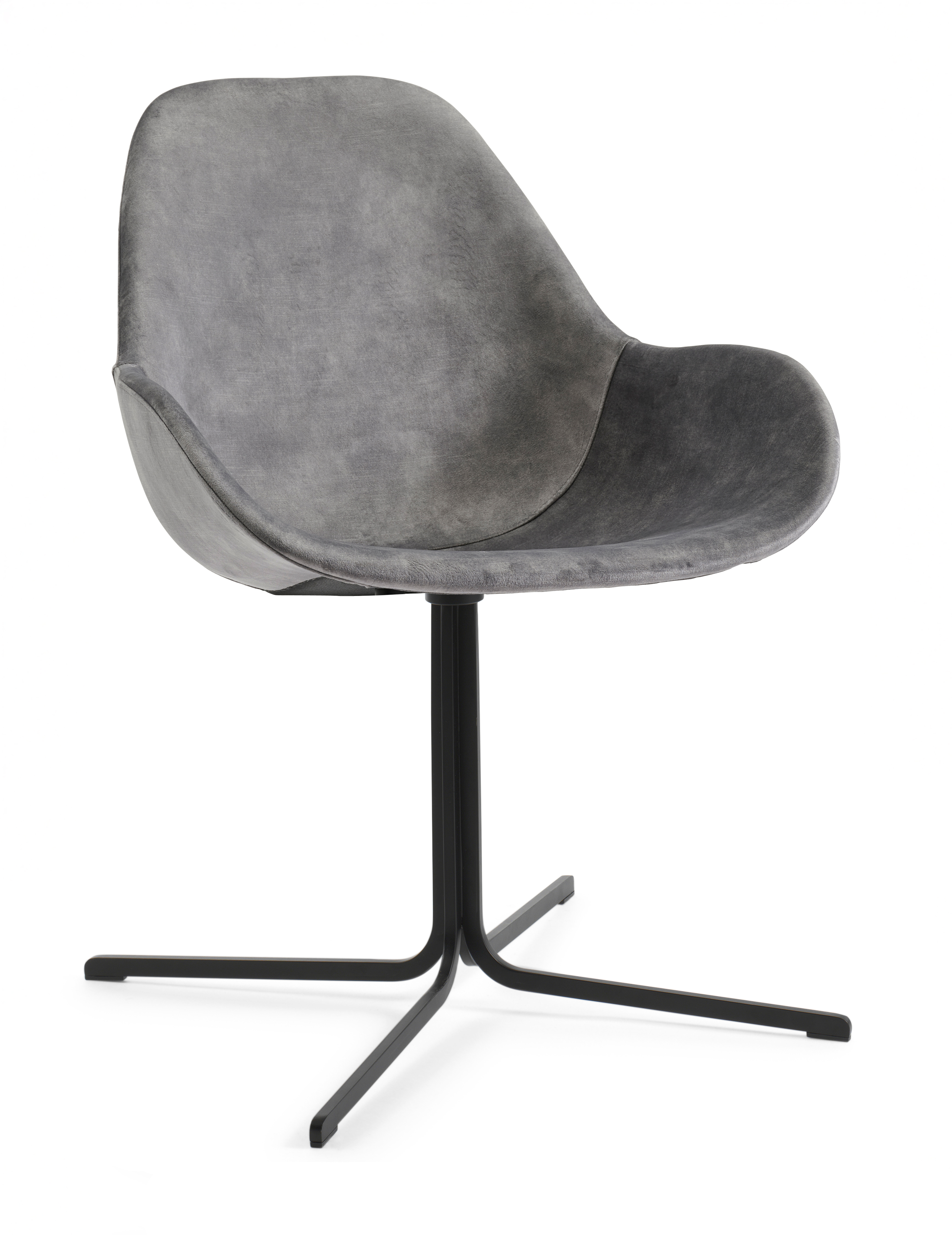 Vasco armstoel met hoge rug in Velvet fluweel Dolphin met draaibare stoelpoot Solid in zwart metaal