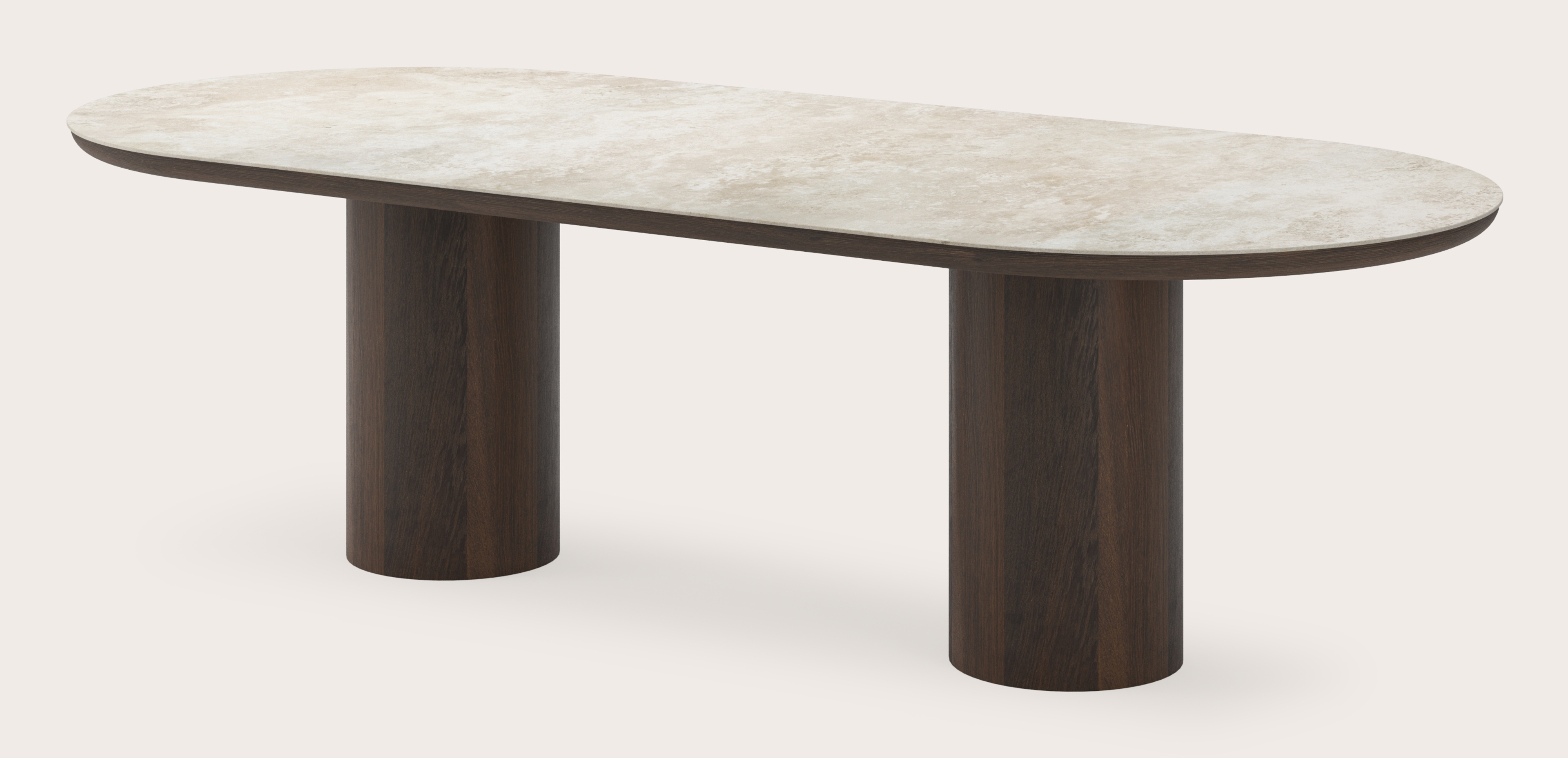 Table de salle à manger Amato Rondo armature en chêne fumé avec plateau Ceramo ovale plat en céramique en couleur Rapolano 260 x 115 x 76 cm