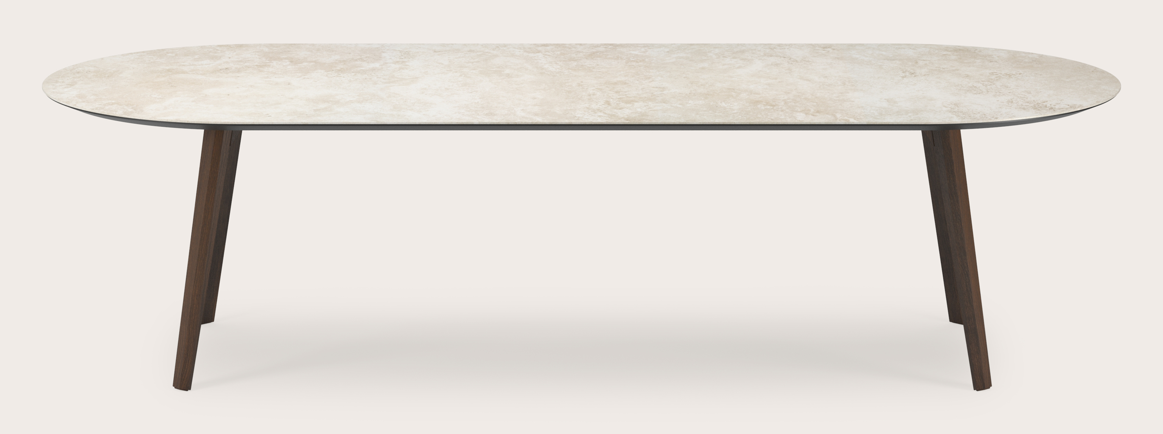 Table de salle à manger Clino armature en chêne fumé avec plat plateau Ceramo ovale en céramique en couleur Rapolano 300 x 120 x 77 cm