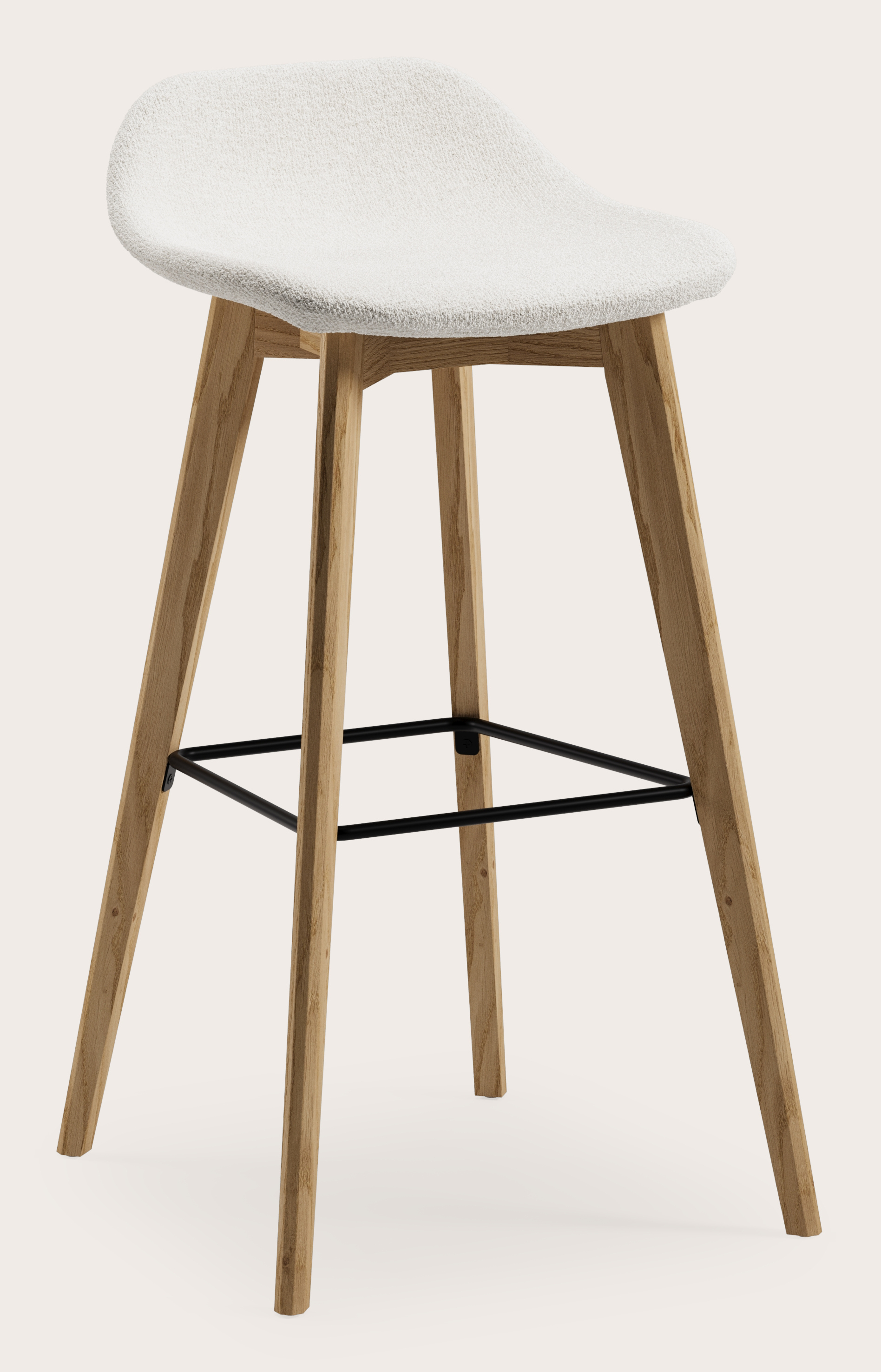 Vasco tabouret de bar haute chêne couleur naturelle avec assise en Nova tissu Pearl