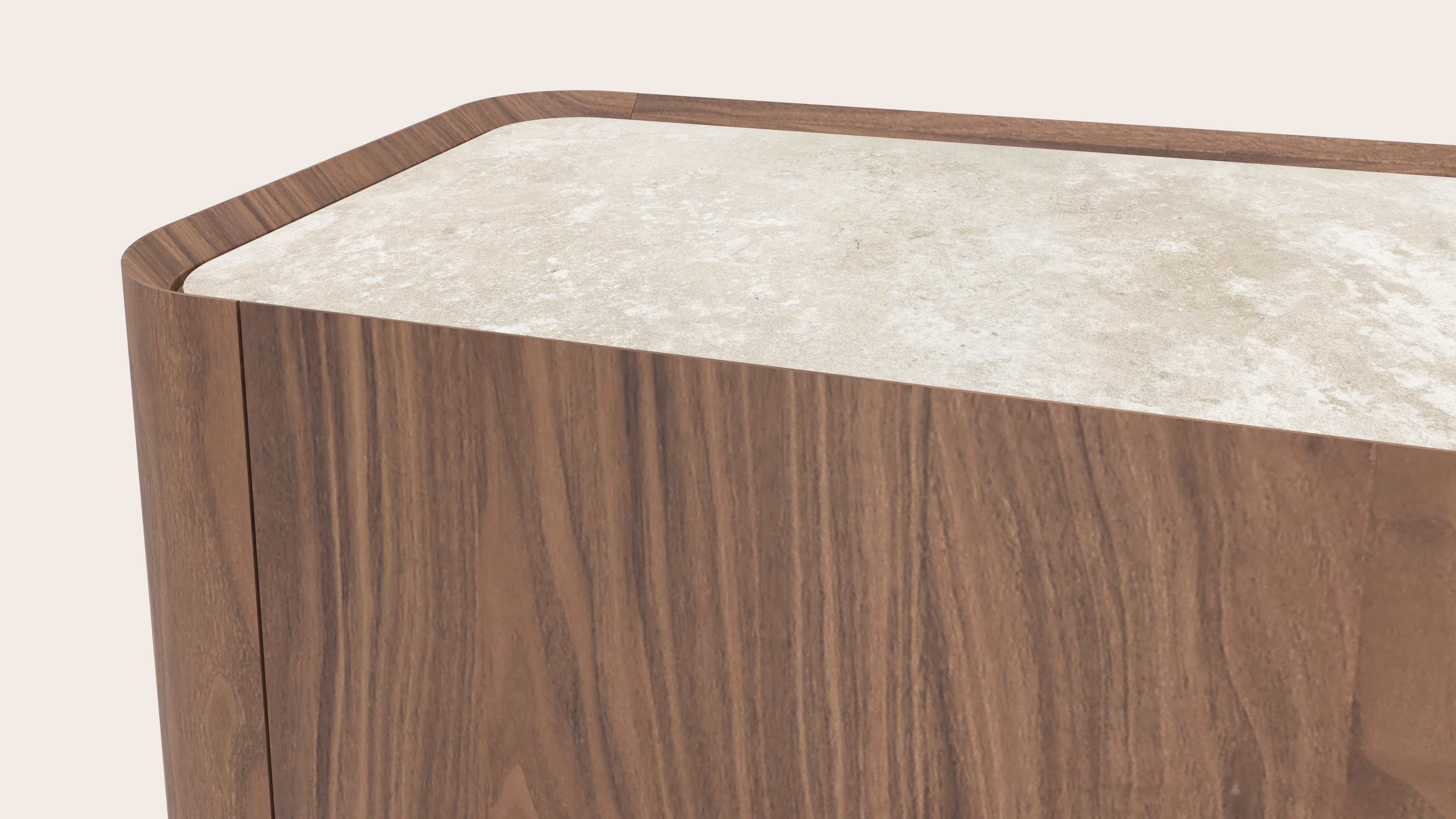Curvato tv-meubel in walnoot met ronde metalen poten met volkeramisch Ceramo blad in kleur Rapolano 169 x 45 x 52 cm