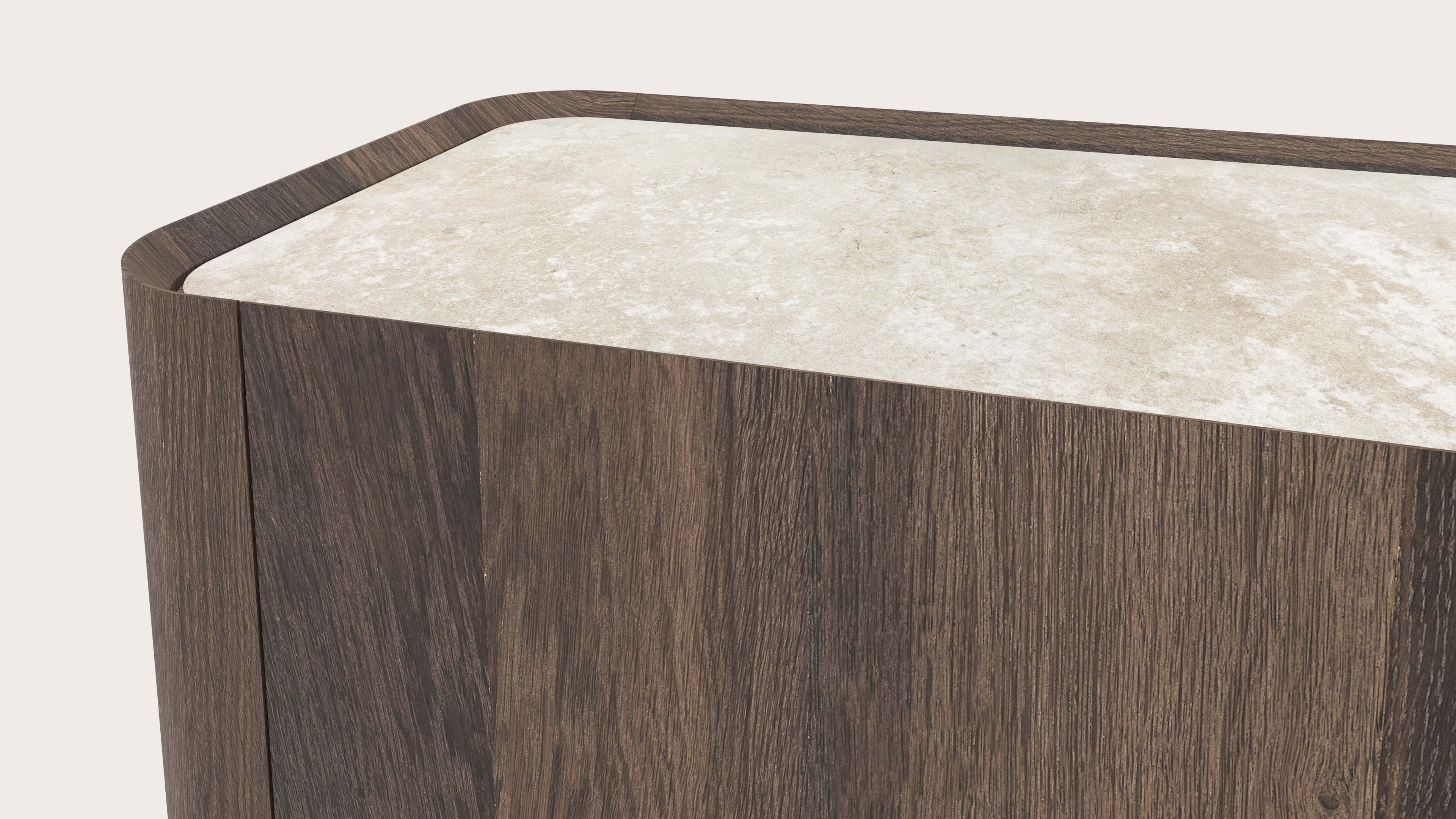 Meuble tv Curvato en chêne fumé avec pieds ronds en métal avec plateau Ceramo en céramique en couleur Rapolano 169 x 45 x 52 cm