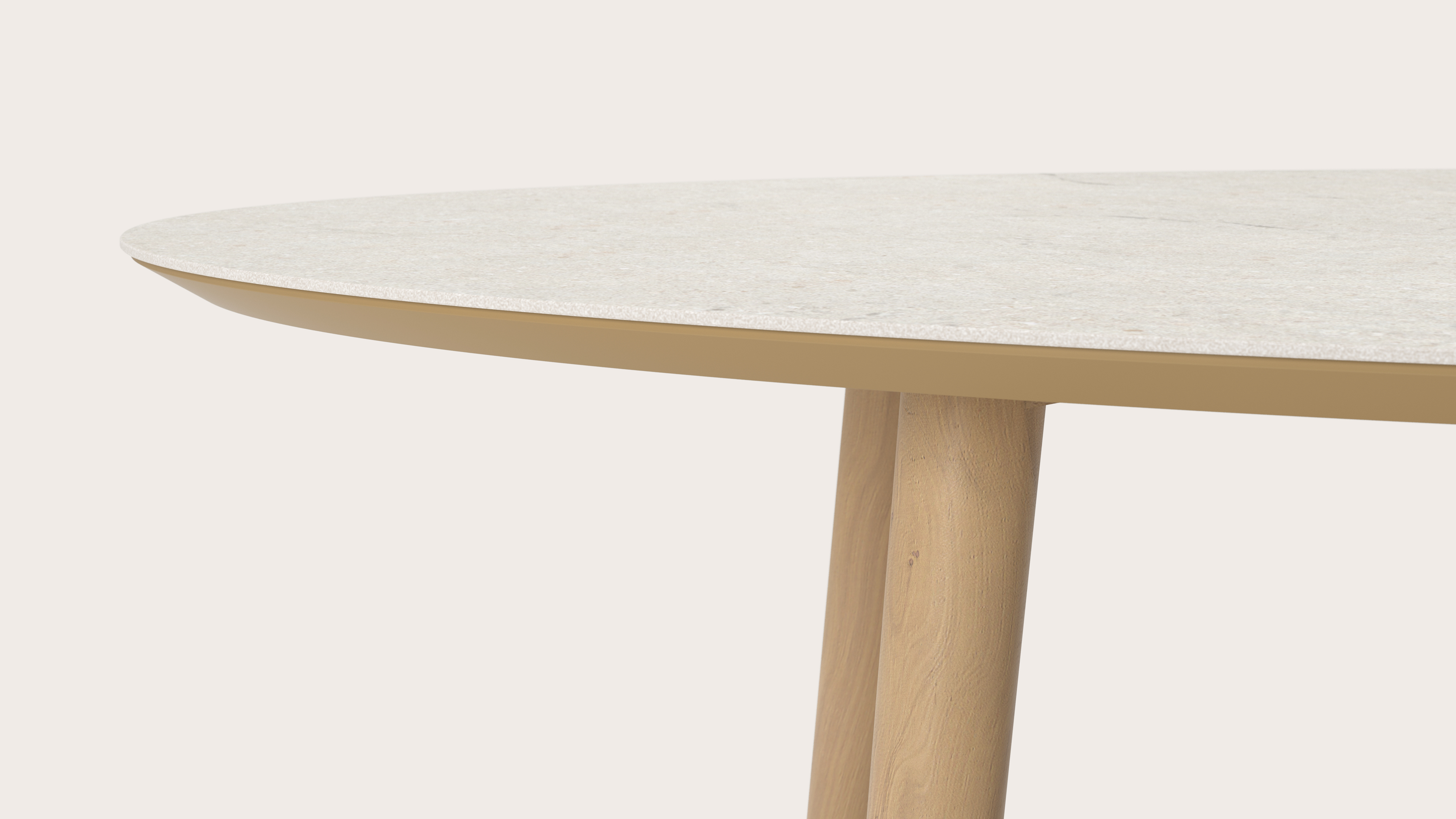 Table de salle à manger Conico armature en chêne couleur naturelle avec plateau Ceramo ovale en céramique en couleur Shilin 260 x 130 x 77 cm