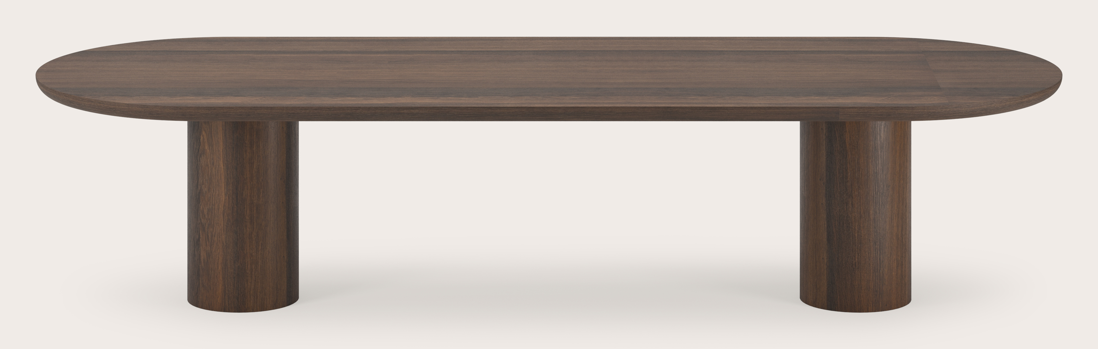 Table de salle à manger Amato Rondo armature avec plateau Amato en forme ovale plat en chêne fumé 340 x 120 x 76 cm