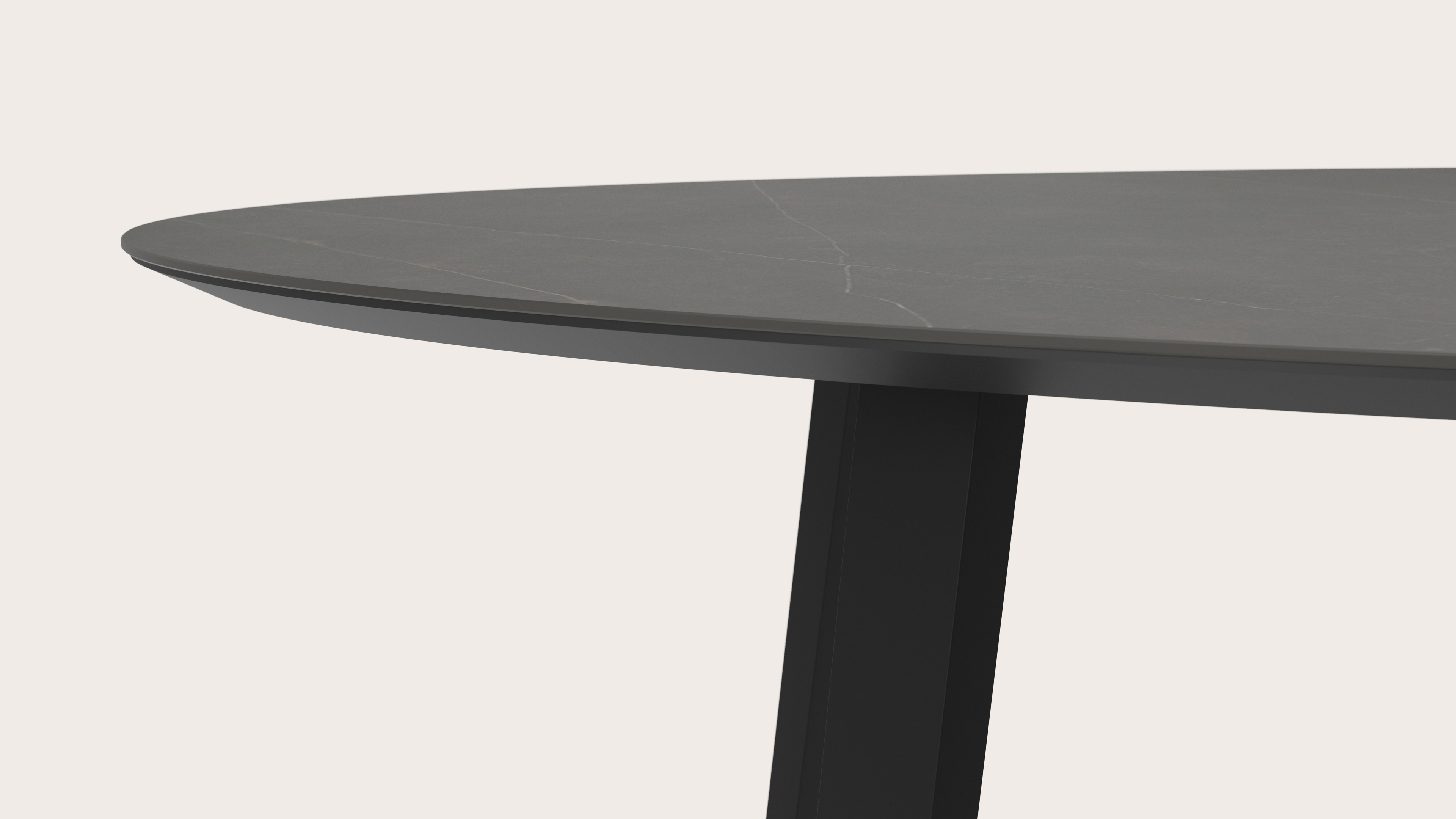 Table de salle à manger Clino armature en métal noir avec plateau Ceramo ovale en céramique en couleur Calatorao 300 x 140 x 77 cm