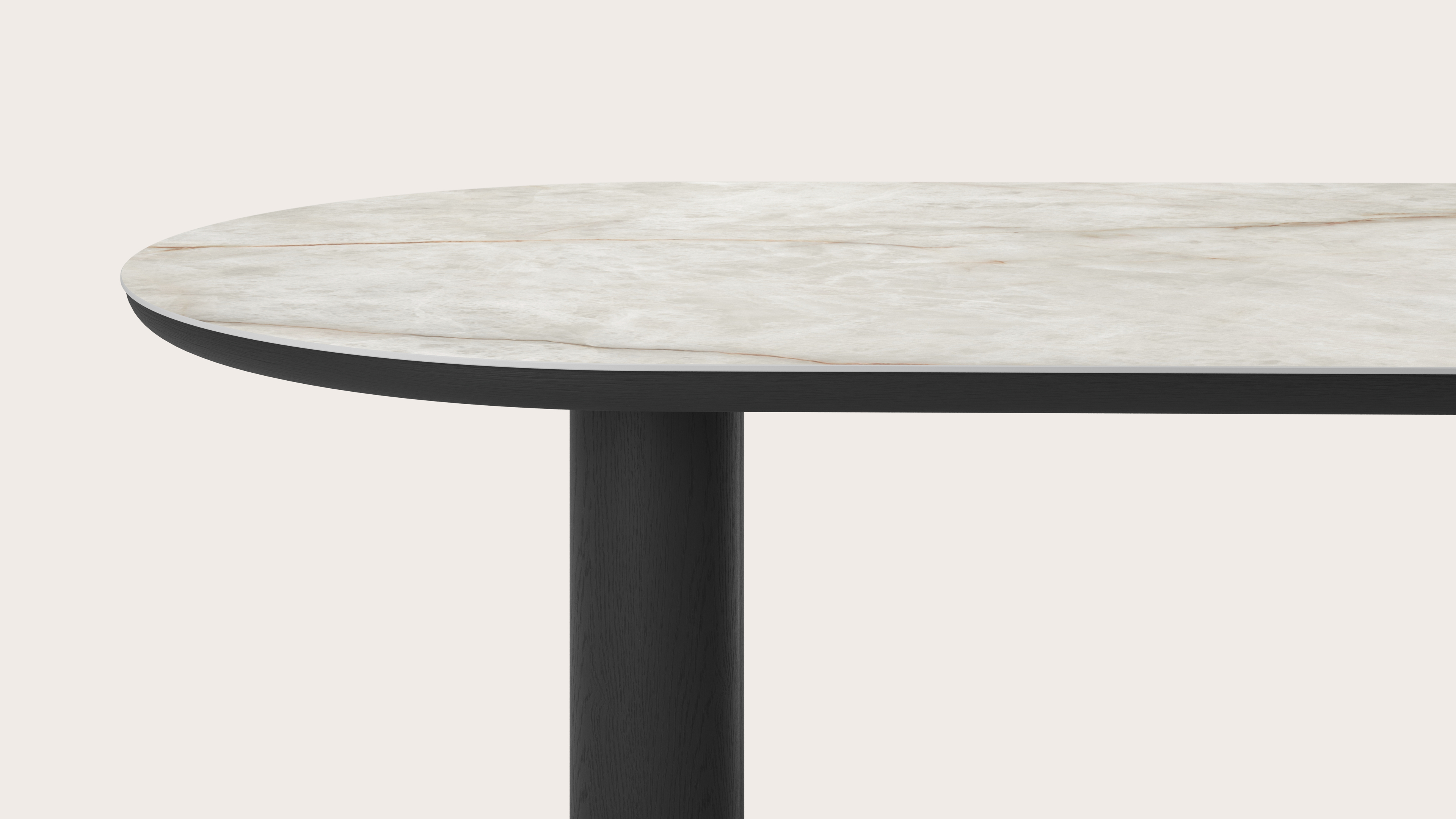 Table de salle à manger Amato Rondo armature en chêne noir avec plateau Ceramo ovale plat en céramique en couleur Himalaya 300 x 120 x 76 cm