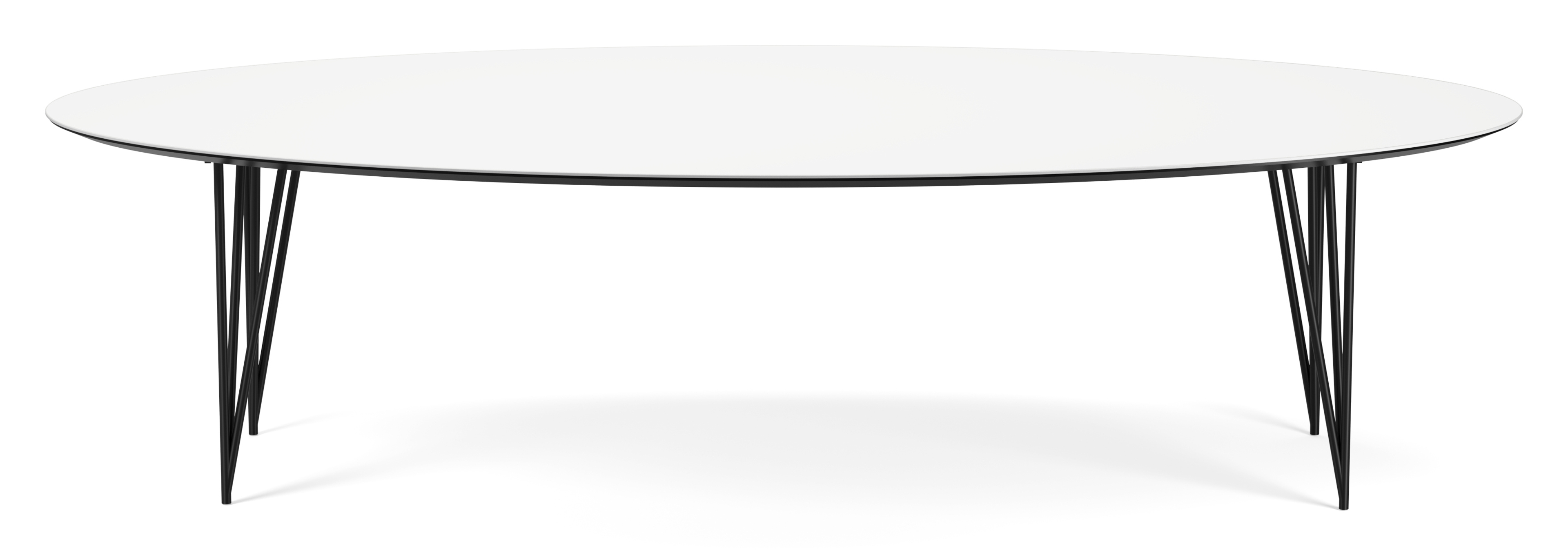 Eettafel Trentino onderstel in zwart metaal met ovaal volkeramisch Ceramo blad in kleur Arctic White 260 x 130 x 77 cm