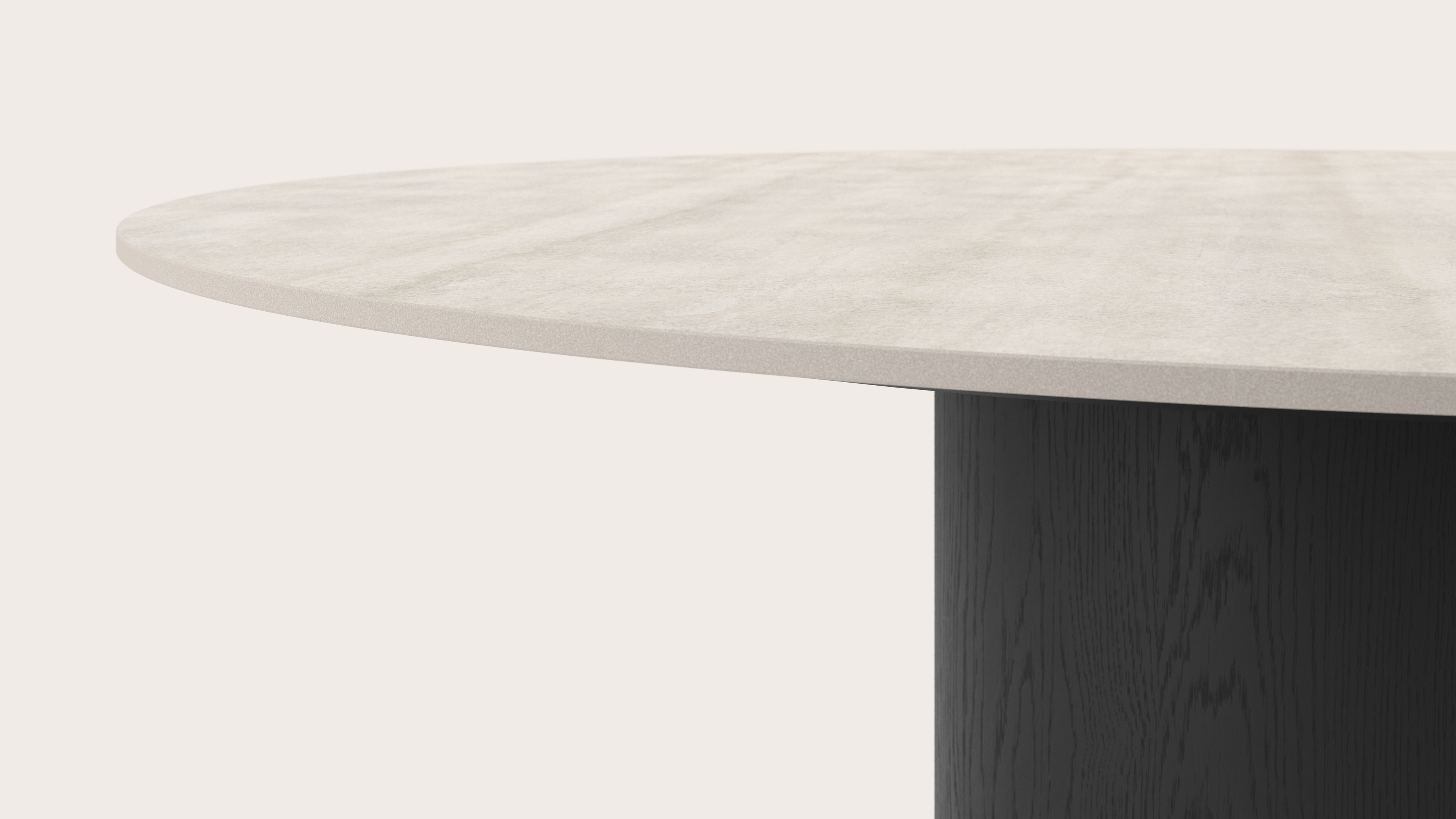 Table à manger Amato Rondo armature en chêne noir avec plateau ronde céramique Ceramo Lux en couleur Travertino Bianco Ø140 cm