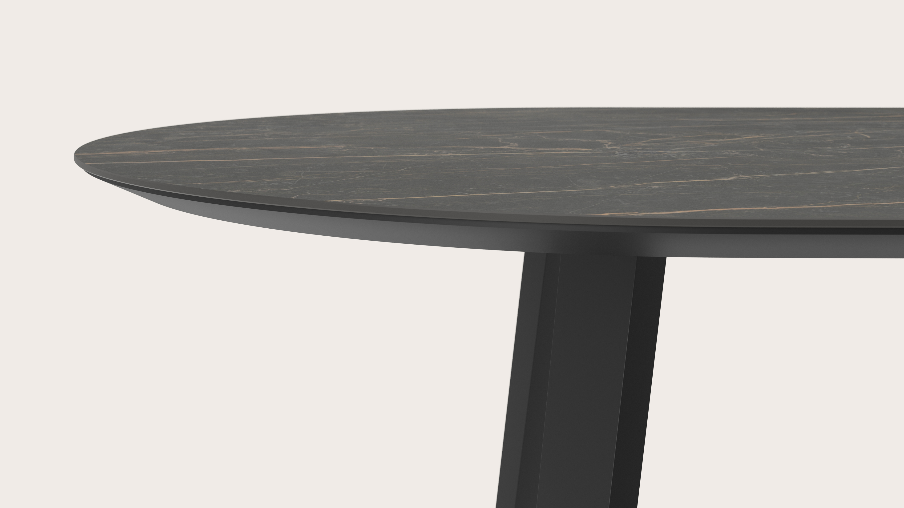 Table de salle à manger Clino armature en métal noir avec plateau Ceramo ovale plat en céramique en couleur Black Obsession 260 x 115 x 77 cm